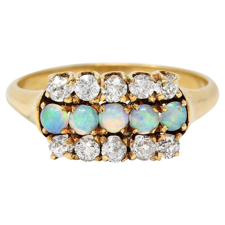 Victorian Opal Diamond 14 Karat Yellow Gold Antique Gemstone Ring For ...
