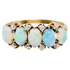 Victorian Opal Diamond 14 Karat Yellow Gold Band Ring