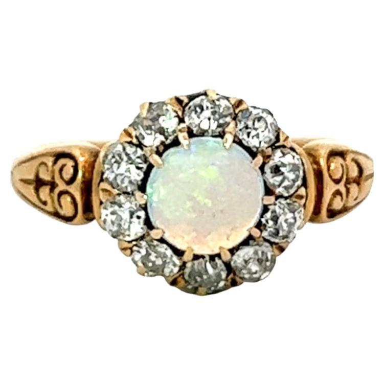 Antique Victorian 14 Karat Yellow Gold Opal and Rose Cut Diamond ...