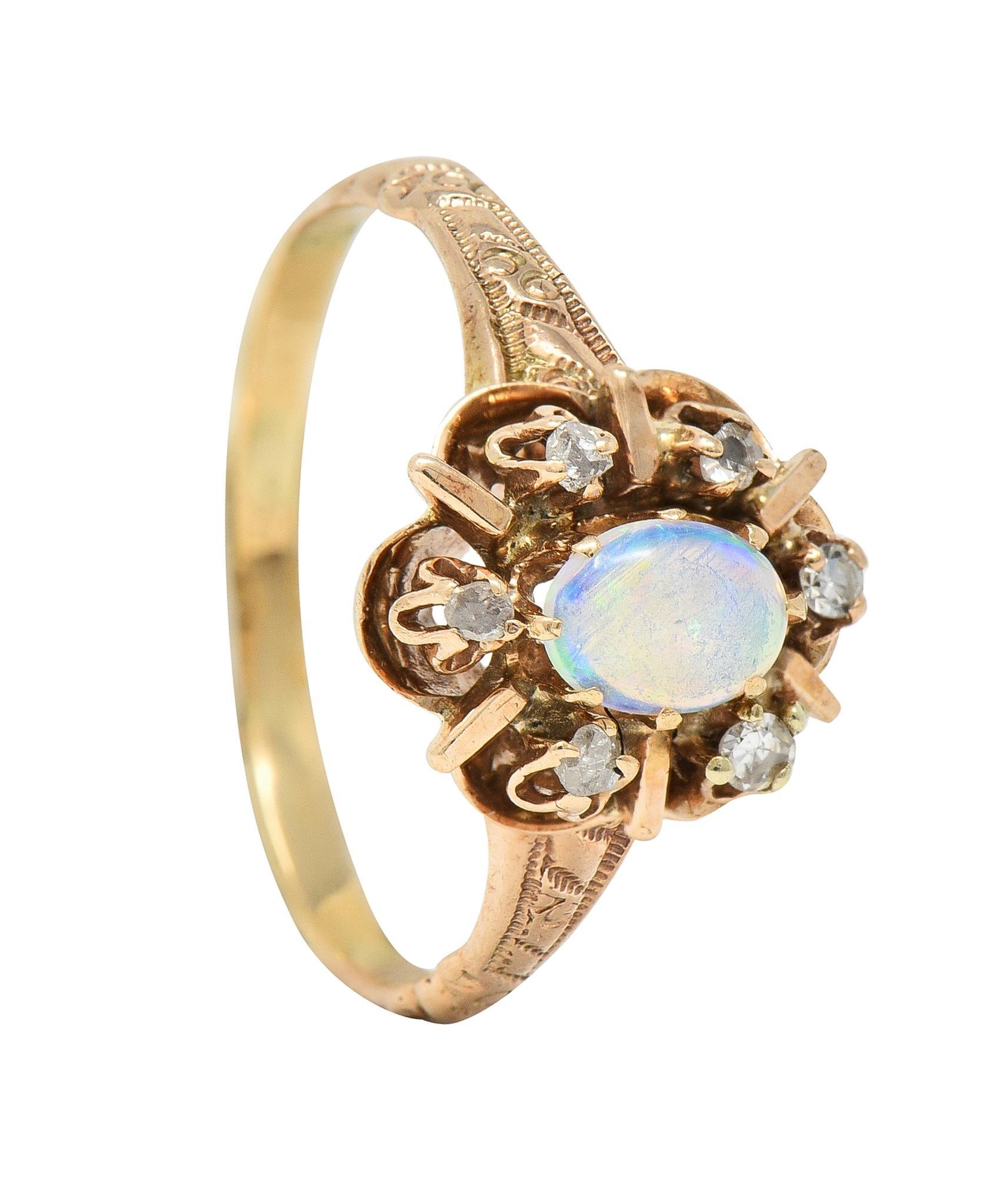 Victorian Opal Diamond 14 Kart Yellow Gold Antique Cluster Ring 5