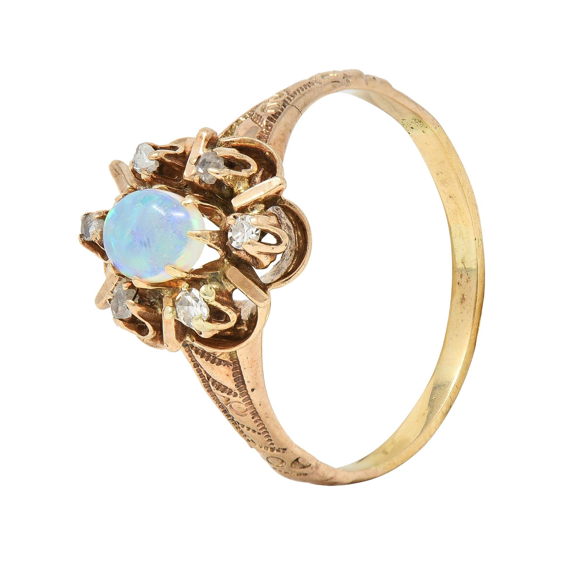 Victorian Opal Diamond 14 Kart Yellow Gold Antique Cluster Ring 6