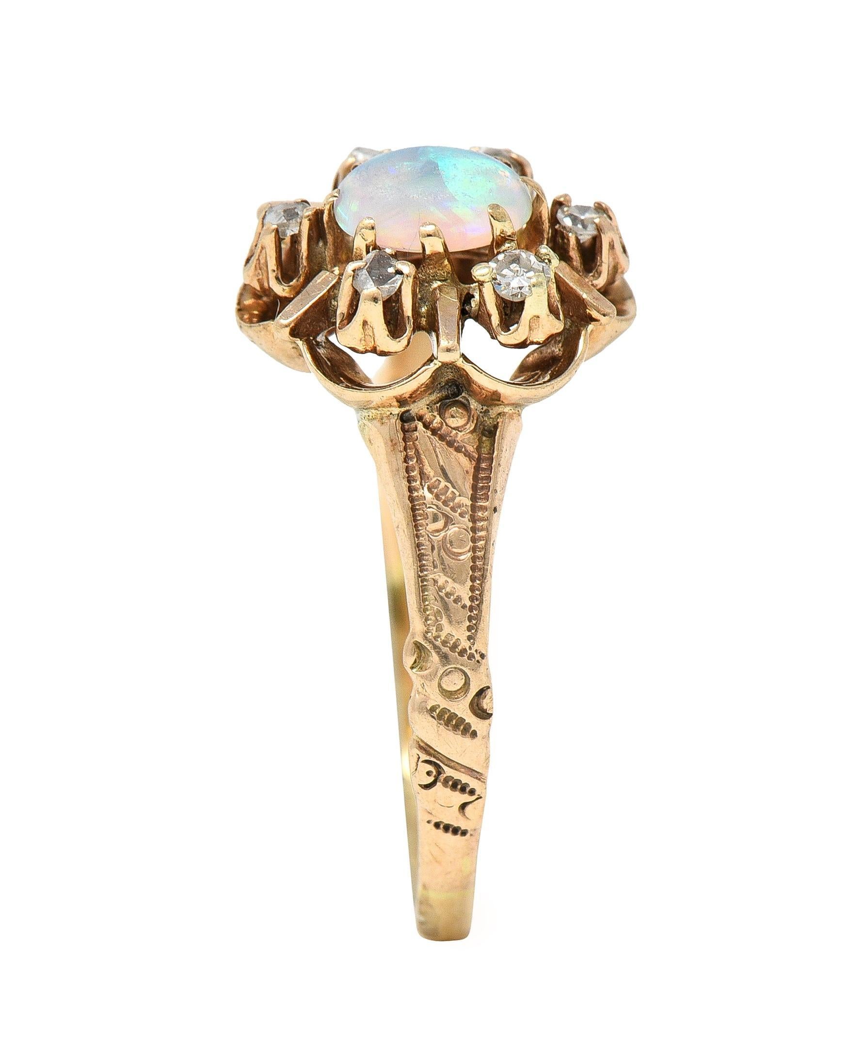 Victorian Opal Diamond 14 Kart Yellow Gold Antique Cluster Ring 1