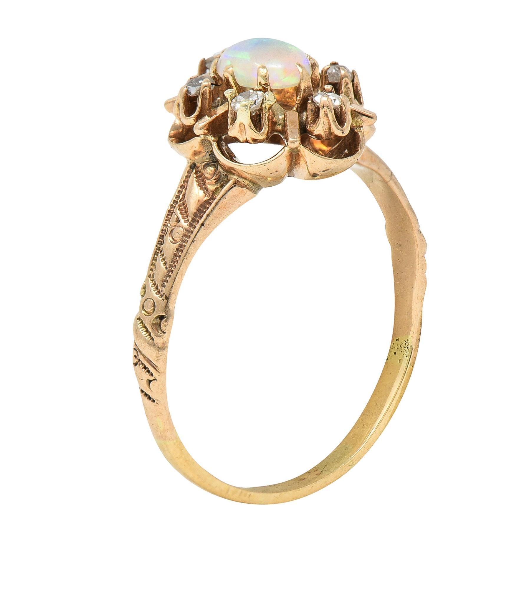 Victorian Opal Diamond 14 Kart Yellow Gold Antique Cluster Ring 3