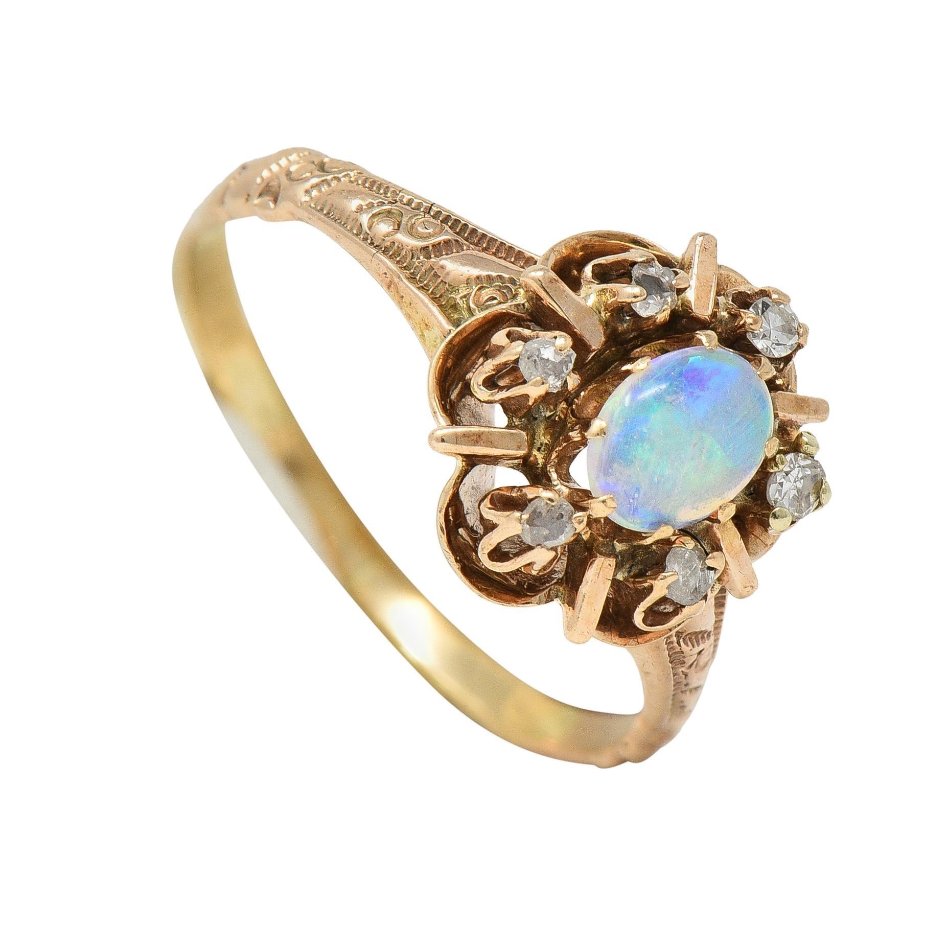 Victorian Opal Diamond 14 Kart Yellow Gold Antique Cluster Ring 4
