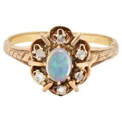 Victorian Opal Diamond 14 Kart Yellow Gold Antique Cluster Ring