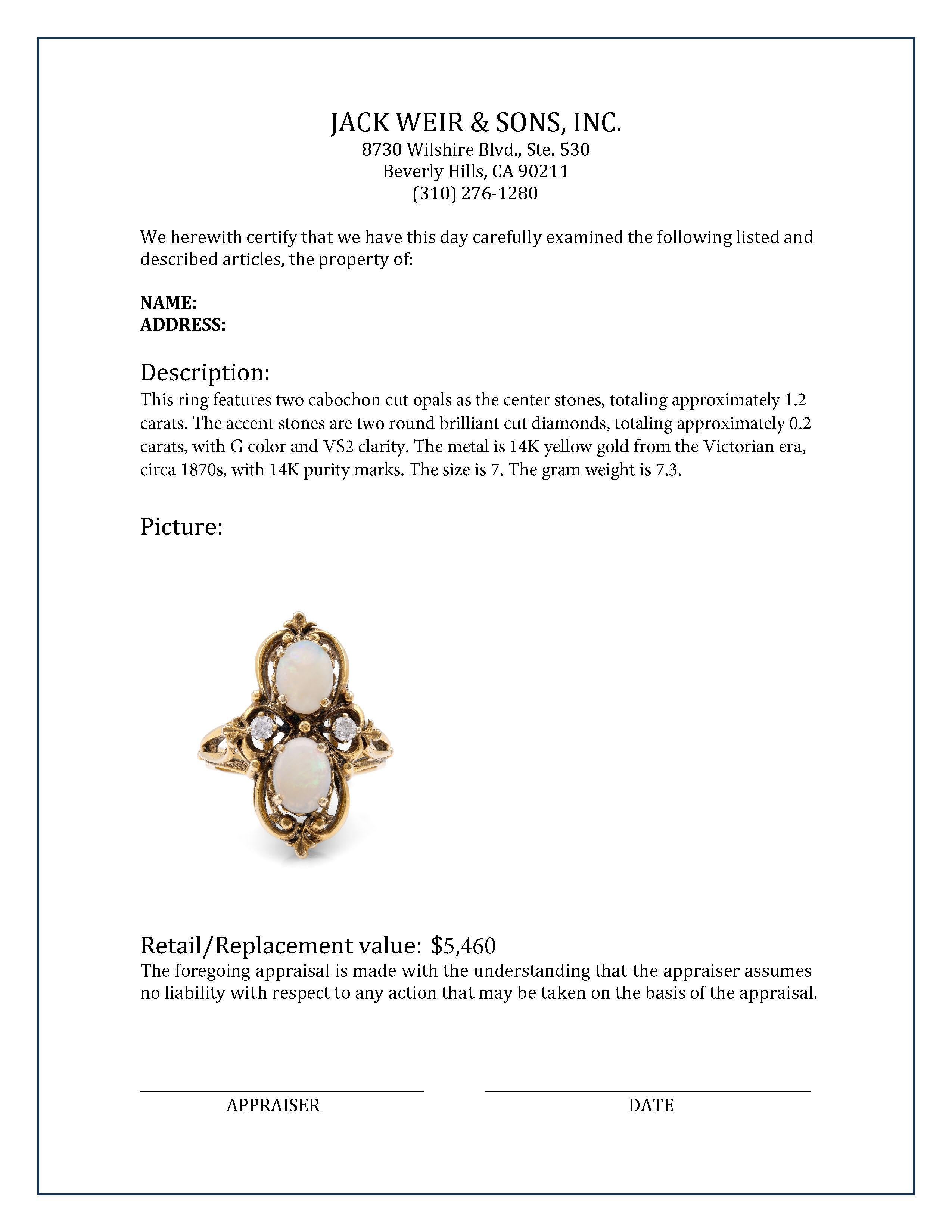 Viktorianischer Opal-Diamant-Cocktailring aus 14K Gelbgold im Zustand „Hervorragend“ in Beverly Hills, CA