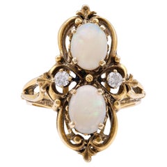 Victorian Opal Diamond 14K Yellow Gold Cocktail Ring Antique Victorian Opal Diamond 14K Yellow Gold Cocktail Ring