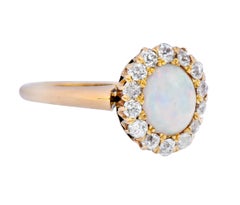 Victorian Opal Diamond 18 Karat Rose Gold Cluster Ring, circa 1900