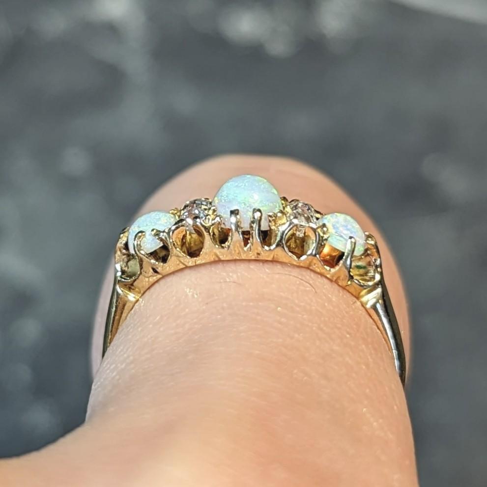 Victorian Opal Diamond 18 Karat Yellow Gold Antique Band Ring For Sale 5