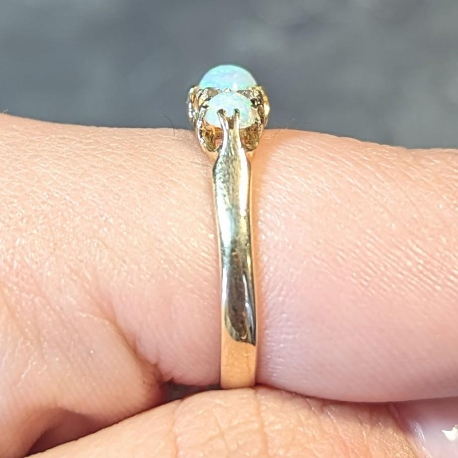 Victorian Opal Diamond 18 Karat Yellow Gold Antique Band Ring For Sale 6