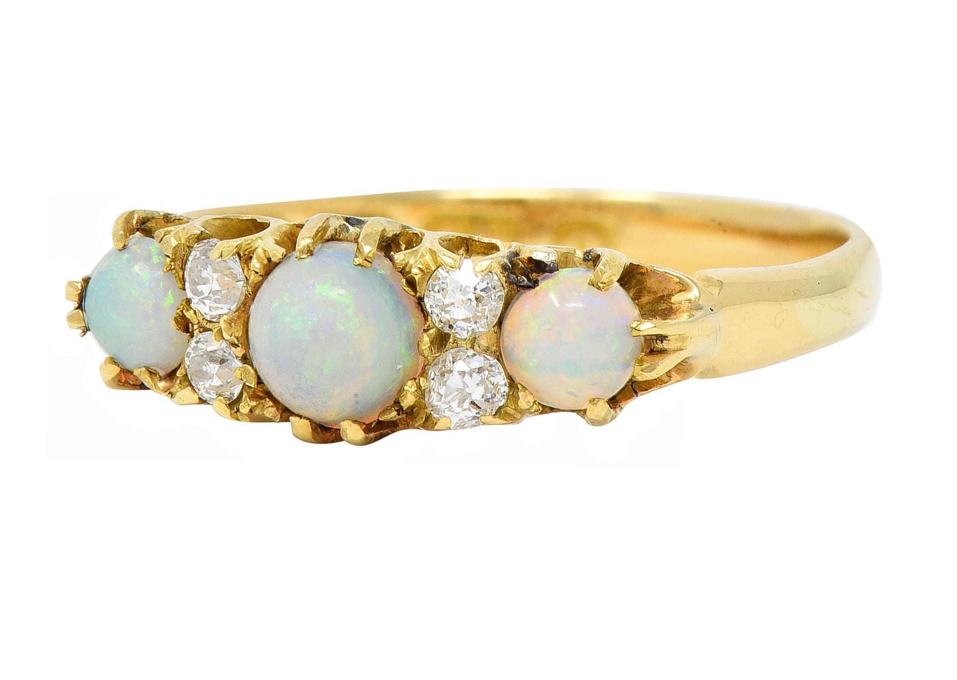 Women's Victorian Opal Diamond 18 Karat Yellow Gold Antique Band Ring For Sale