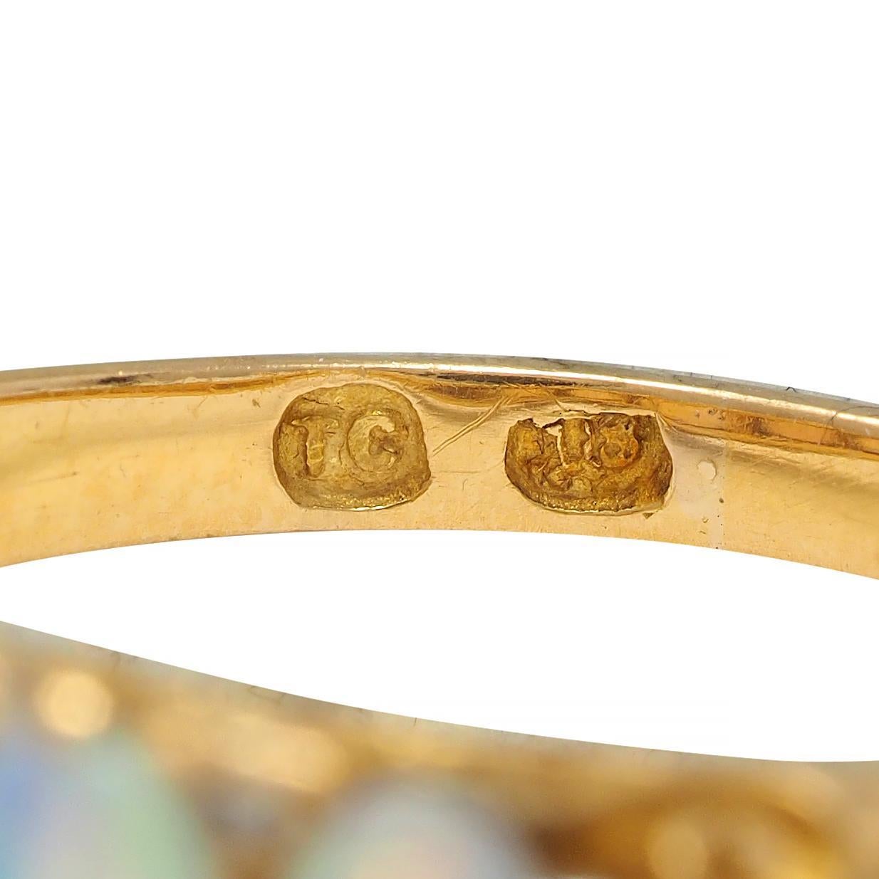 Victorian Opal Diamond 18 Karat Yellow Gold Antique Five Stone Band Ring 7