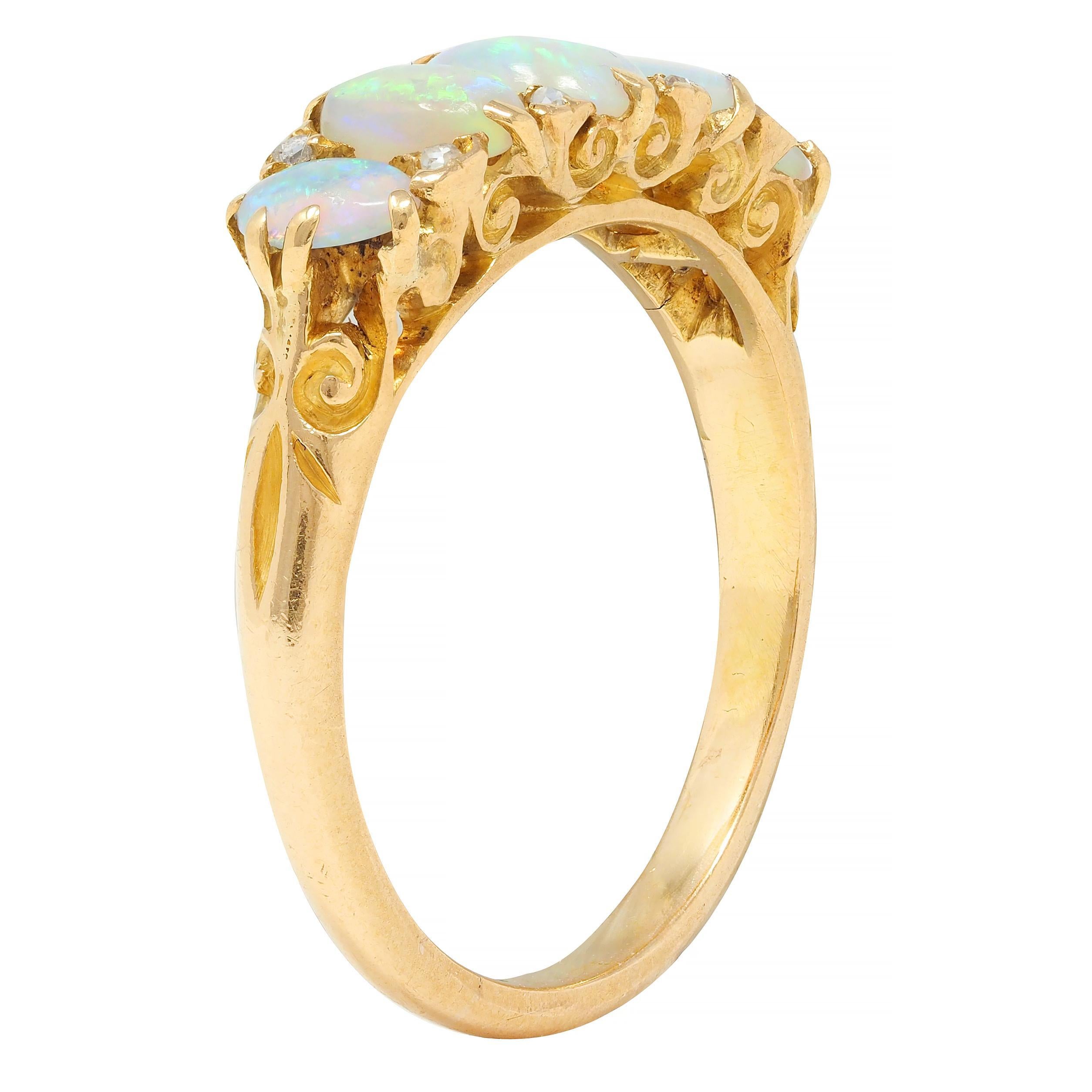 Victorian Opal Diamond 18 Karat Yellow Gold Antique Five Stone Band Ring 4