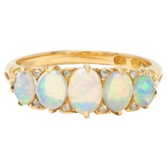 Victorian Opal Diamond 18 Karat Yellow Gold Antique Five Stone Band Ring