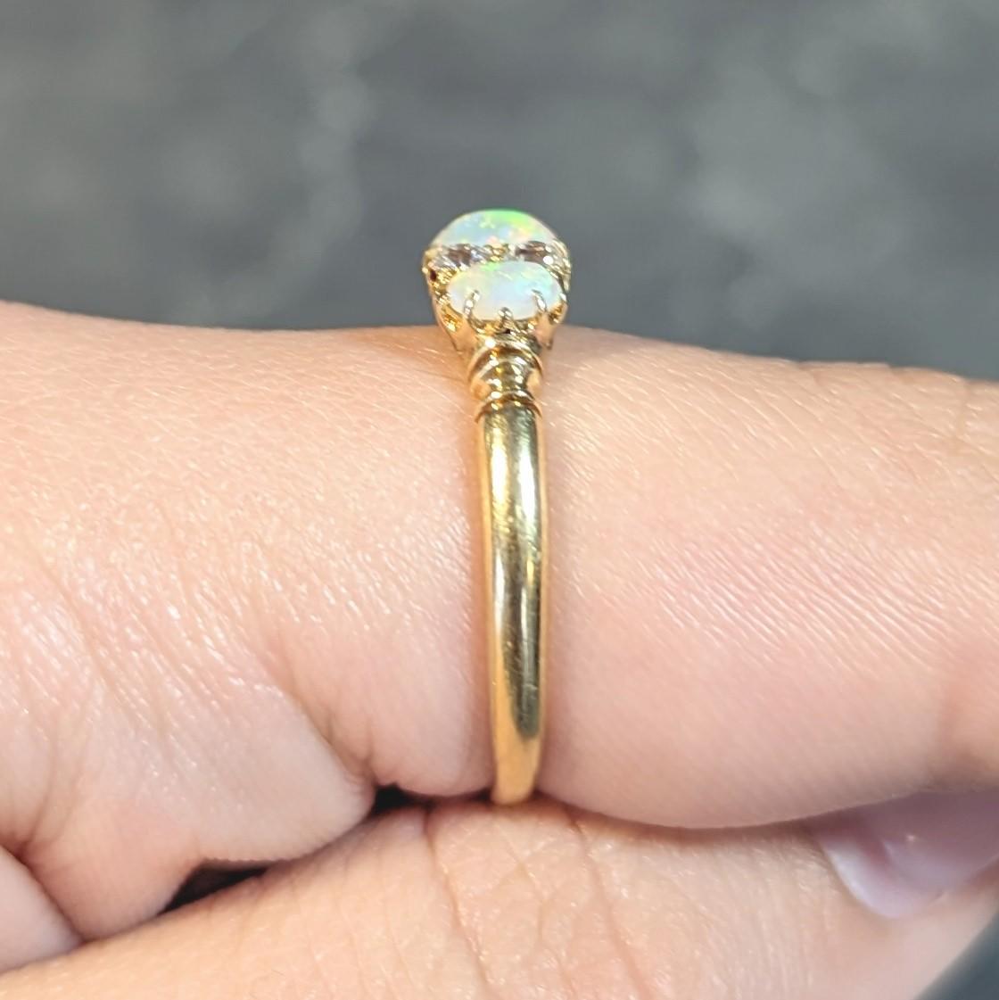 Victorian Opal Diamond 18 Karat Yellow Gold Antique Gemstone Band Ring For Sale 9