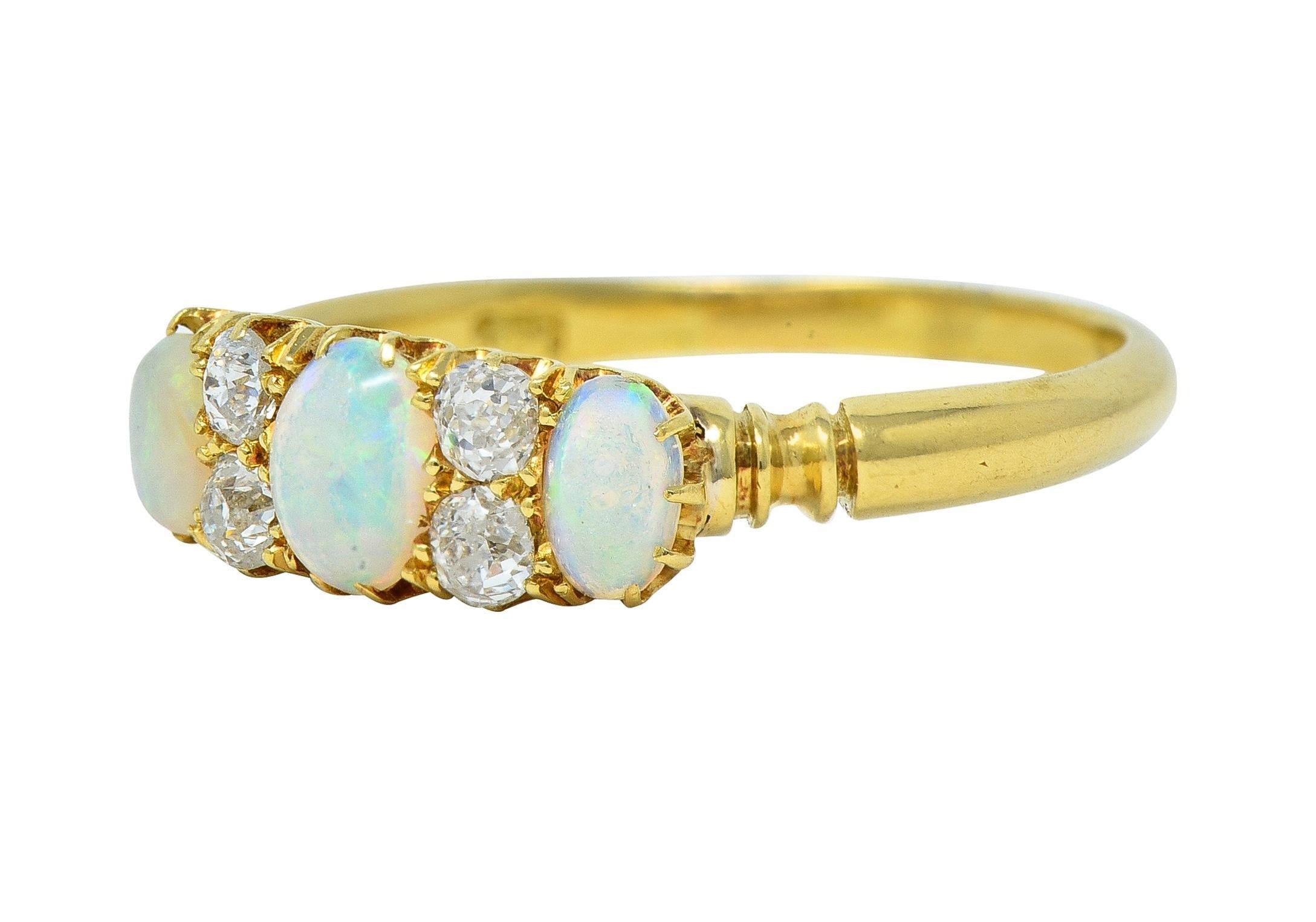 Victorian Opal Diamond 18 Karat Yellow Gold Antique Gemstone Band Ring For Sale 1