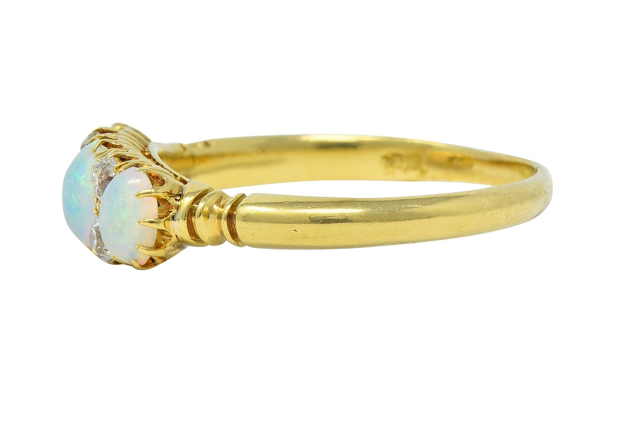 Women's or Men's Victorian Opal Diamond 18 Karat Yellow Gold Antique Gemstone Band Ring For Sale
