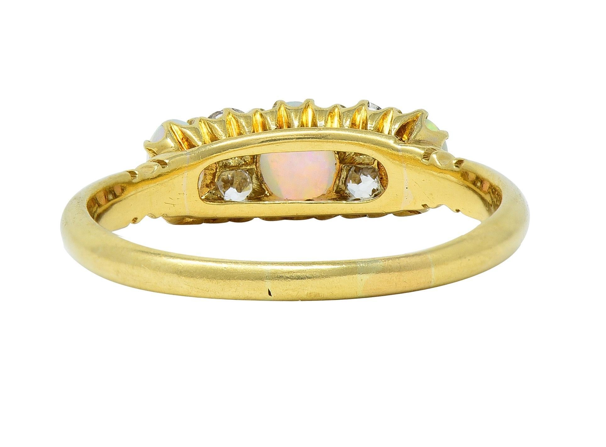 Victorian Opal Diamond 18 Karat Yellow Gold Antique Gemstone Band Ring In Excellent Condition For Sale In Philadelphia, PA