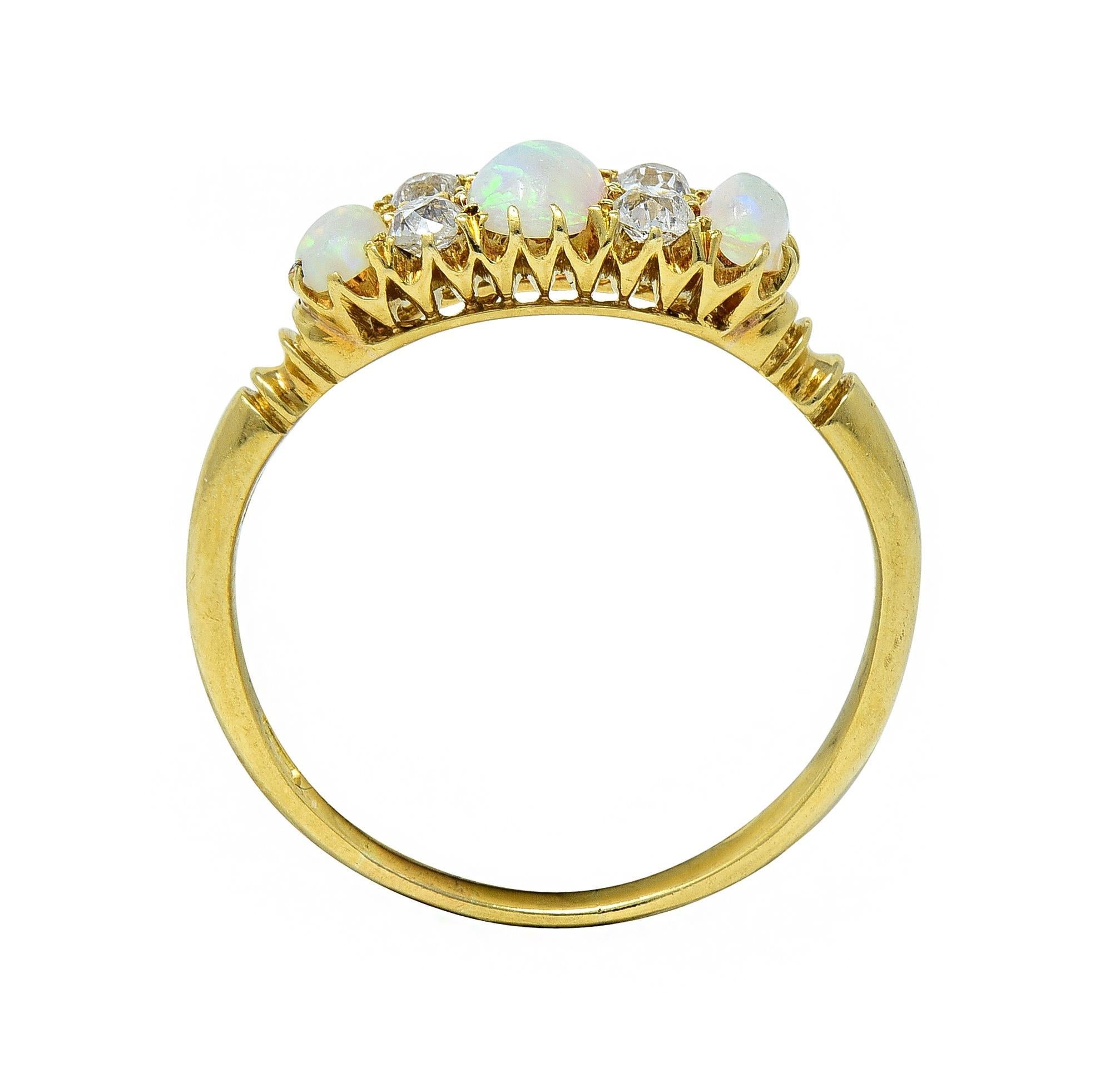 Victorian Opal Diamond 18 Karat Yellow Gold Antique Gemstone Band Ring For Sale 5