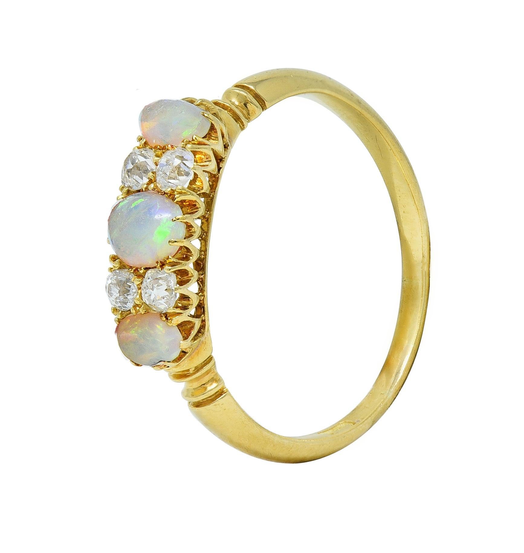 Victorian Opal Diamond 18 Karat Yellow Gold Antique Gemstone Band Ring For Sale 3