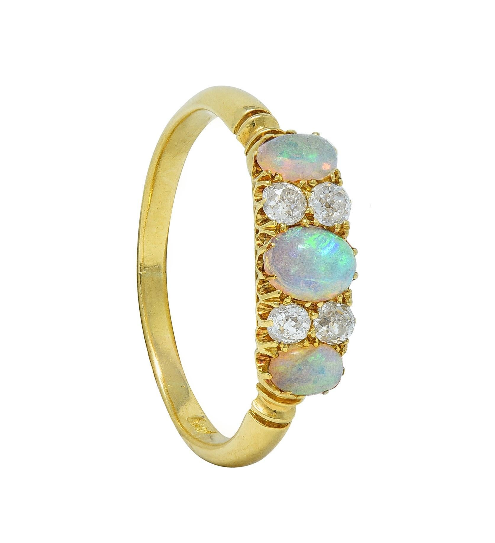 Victorian Opal Diamond 18 Karat Yellow Gold Antique Gemstone Band Ring For Sale 6