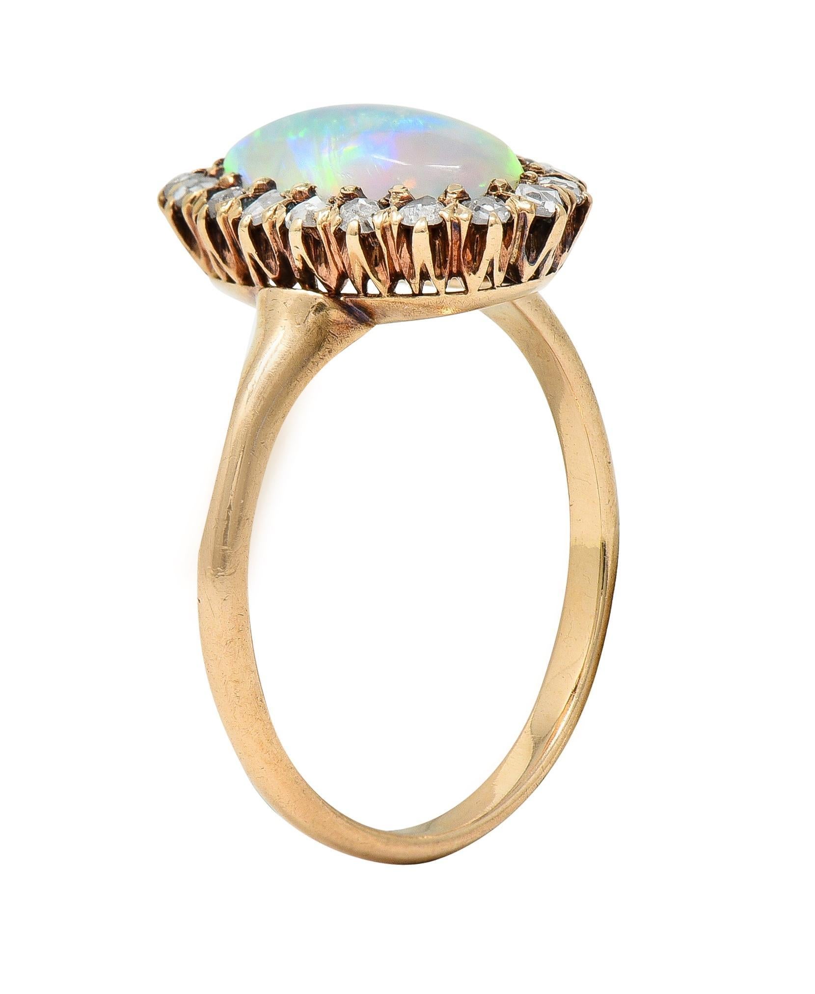 Victorian Opal Diamond 18 Karat Yellow Gold Antique Halo Ring 5