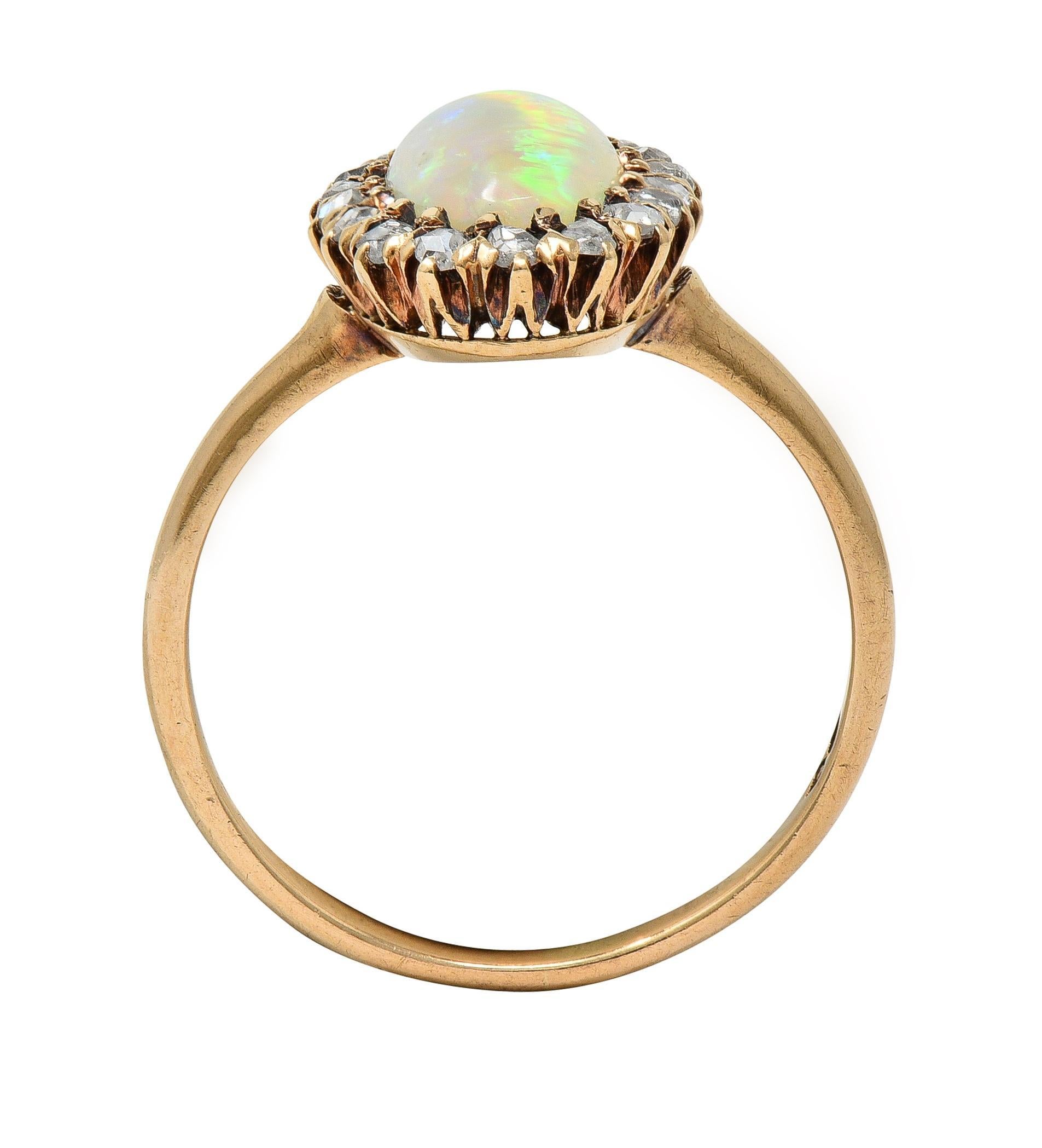 Victorian Opal Diamond 18 Karat Yellow Gold Antique Halo Ring 6