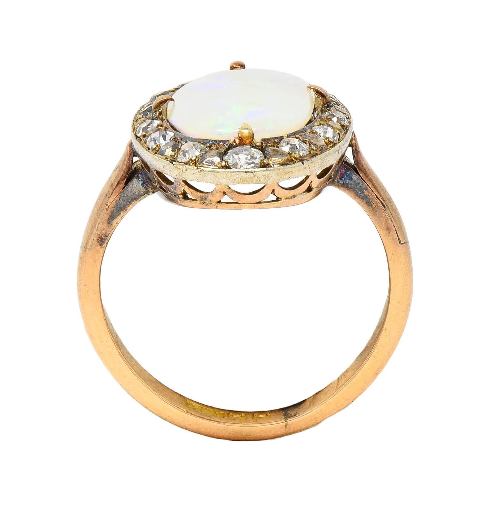 Victorian Opal Diamond 18 Karat Yellow Gold Antique Halo Ring 6
