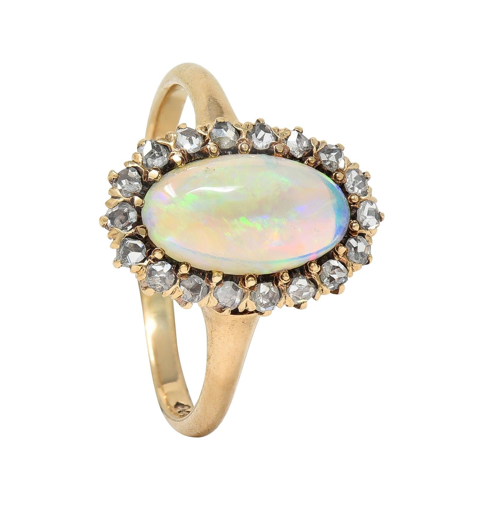 Victorian Opal Diamond 18 Karat Yellow Gold Antique Halo Ring 7