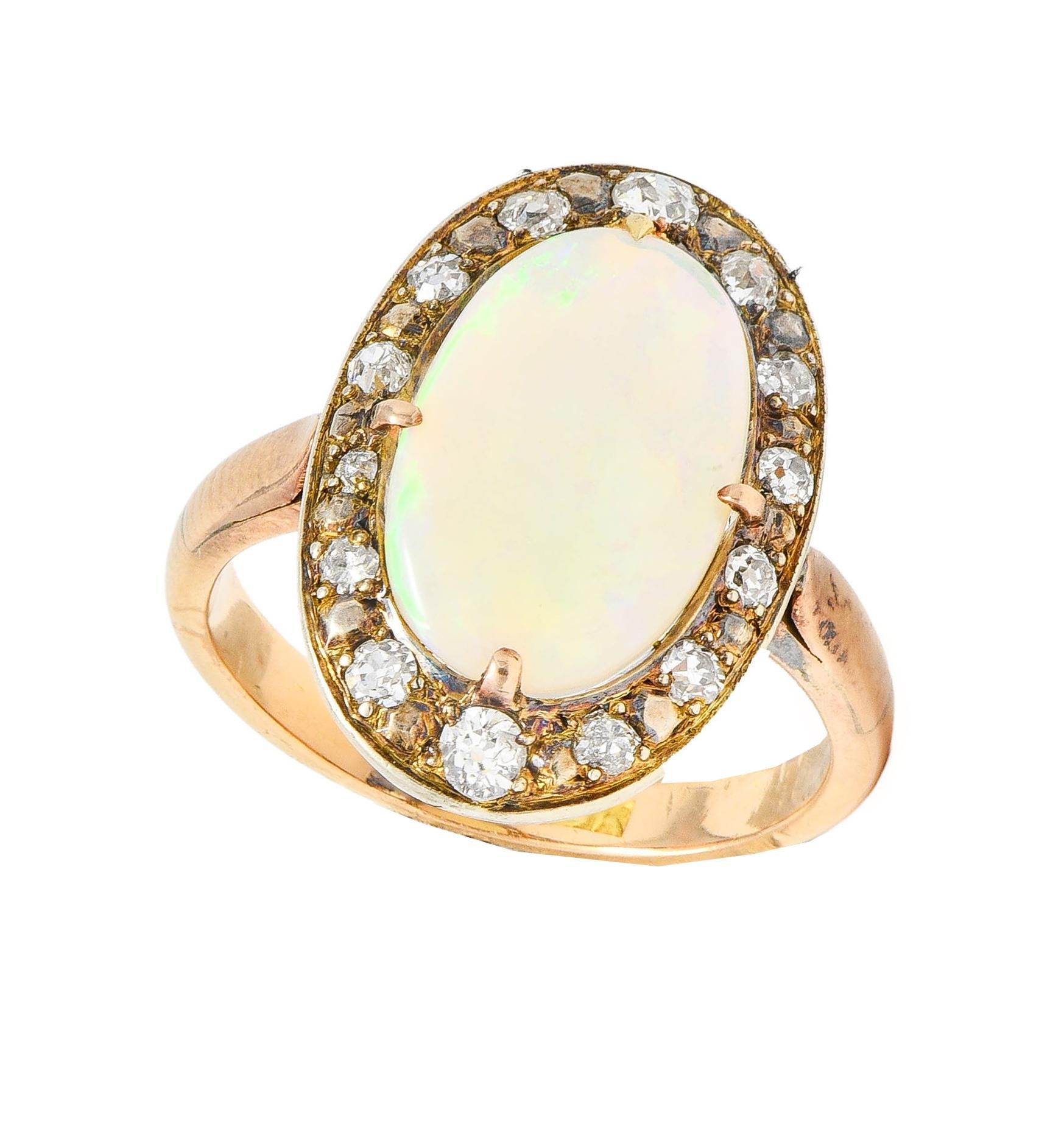 Victorian Opal Diamond 18 Karat Yellow Gold Antique Halo Ring 8