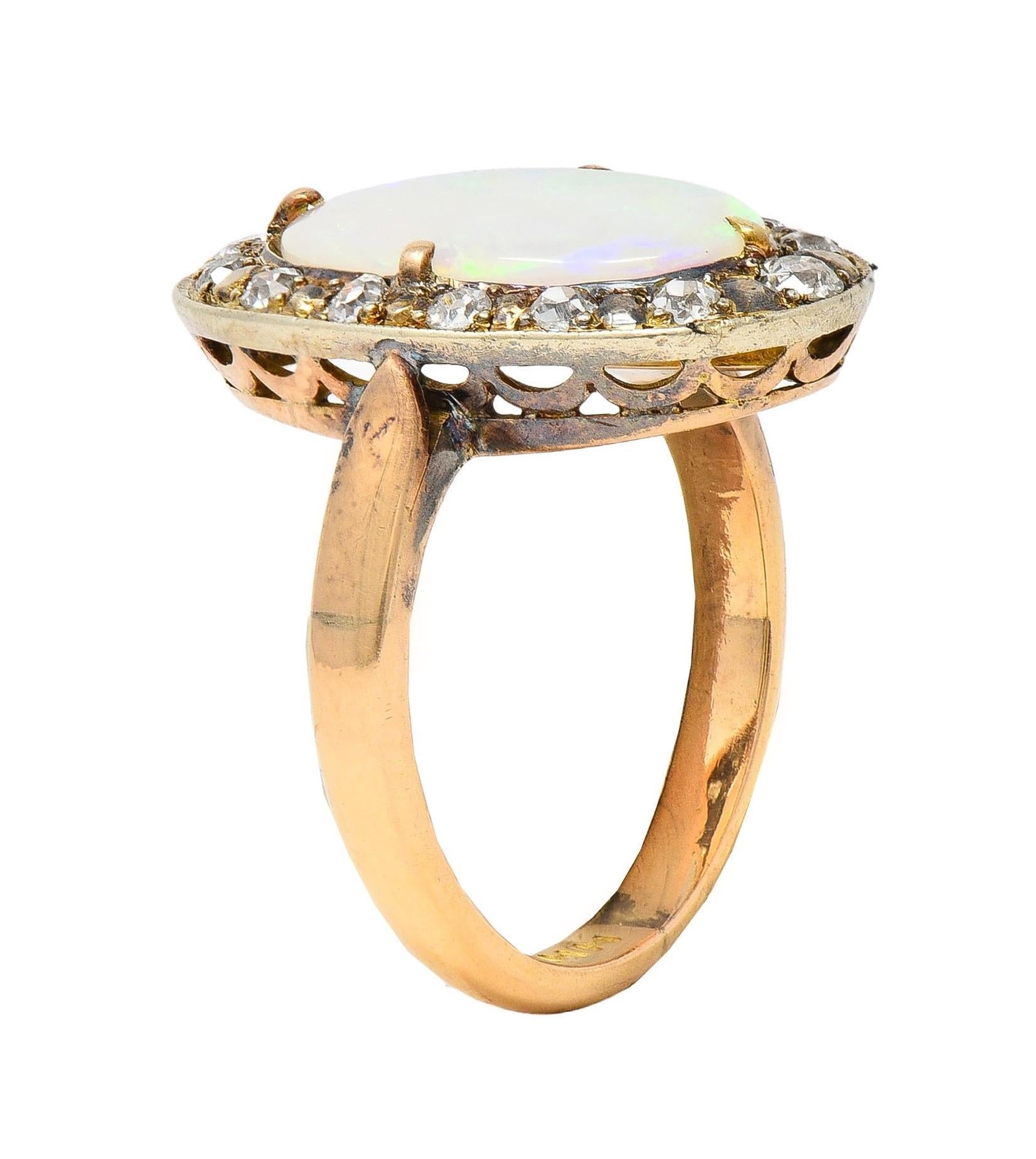 Victorian Opal Diamond 18 Karat Yellow Gold Antique Halo Ring 9