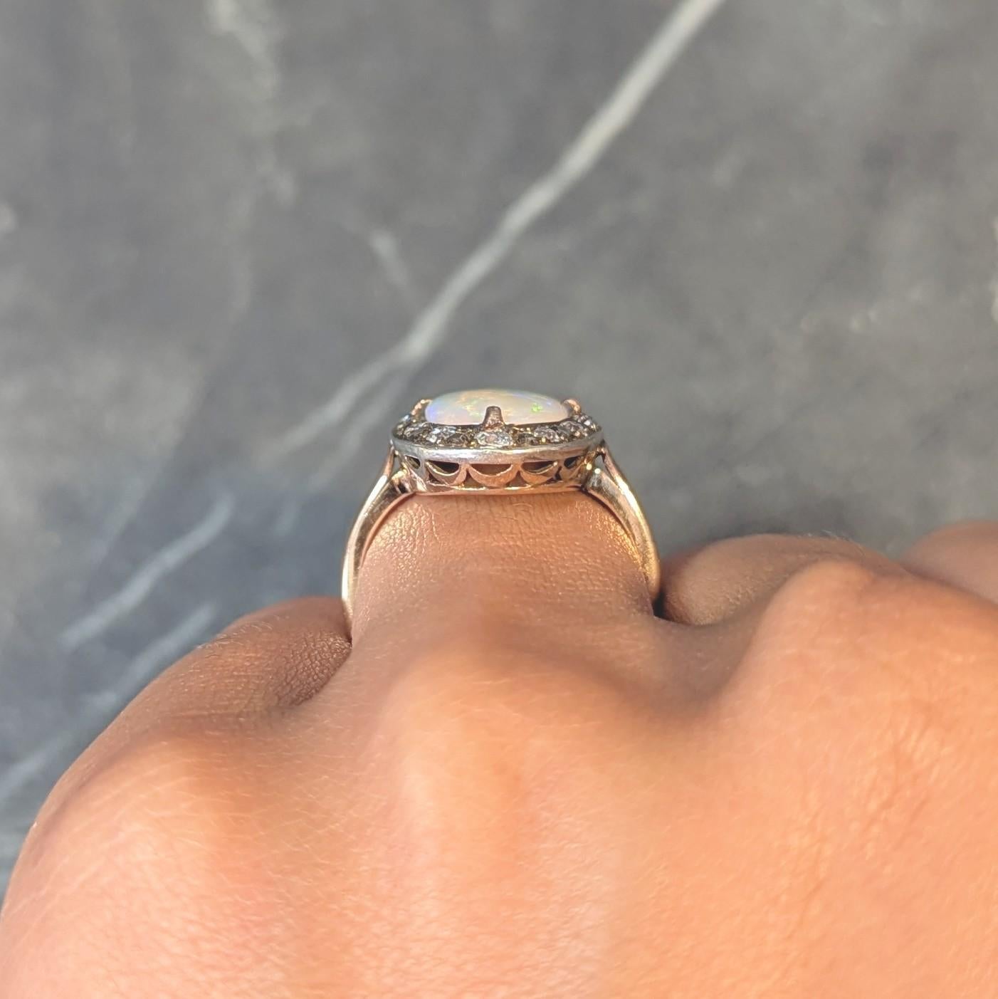 Victorian Opal Diamond 18 Karat Yellow Gold Antique Halo Ring 12
