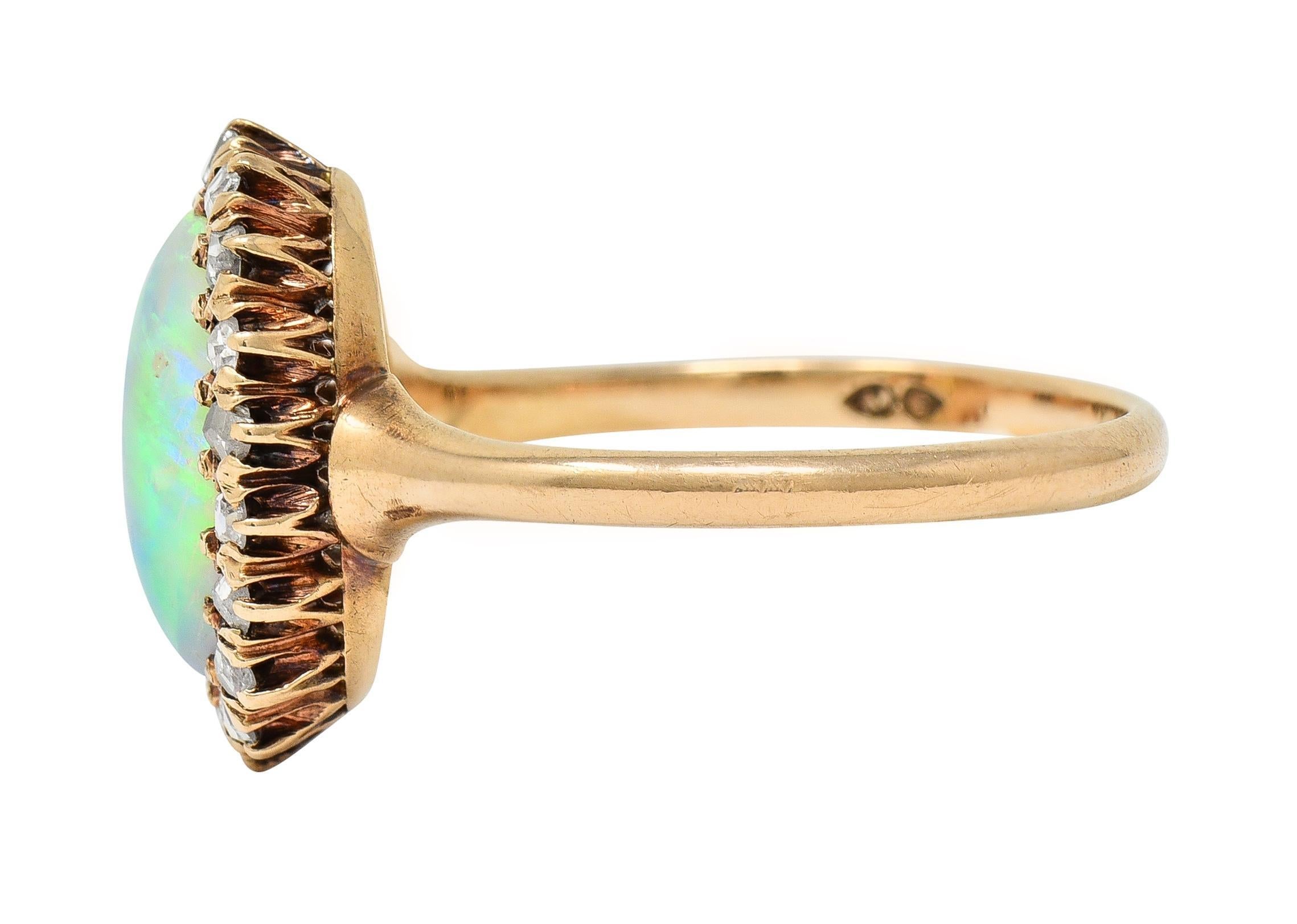 Women's or Men's Victorian Opal Diamond 18 Karat Yellow Gold Antique Halo Ring