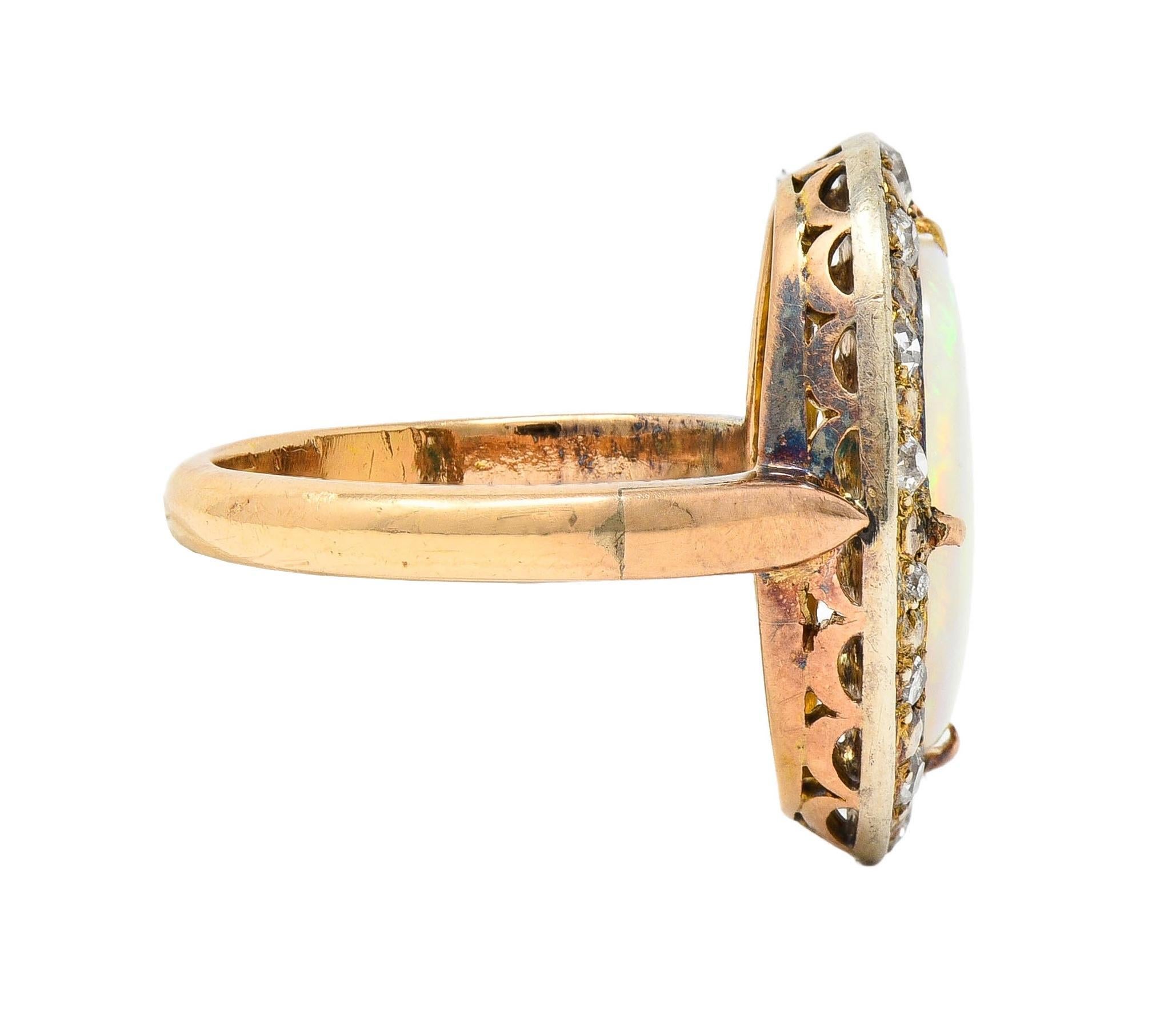 Women's or Men's Victorian Opal Diamond 18 Karat Yellow Gold Antique Halo Ring