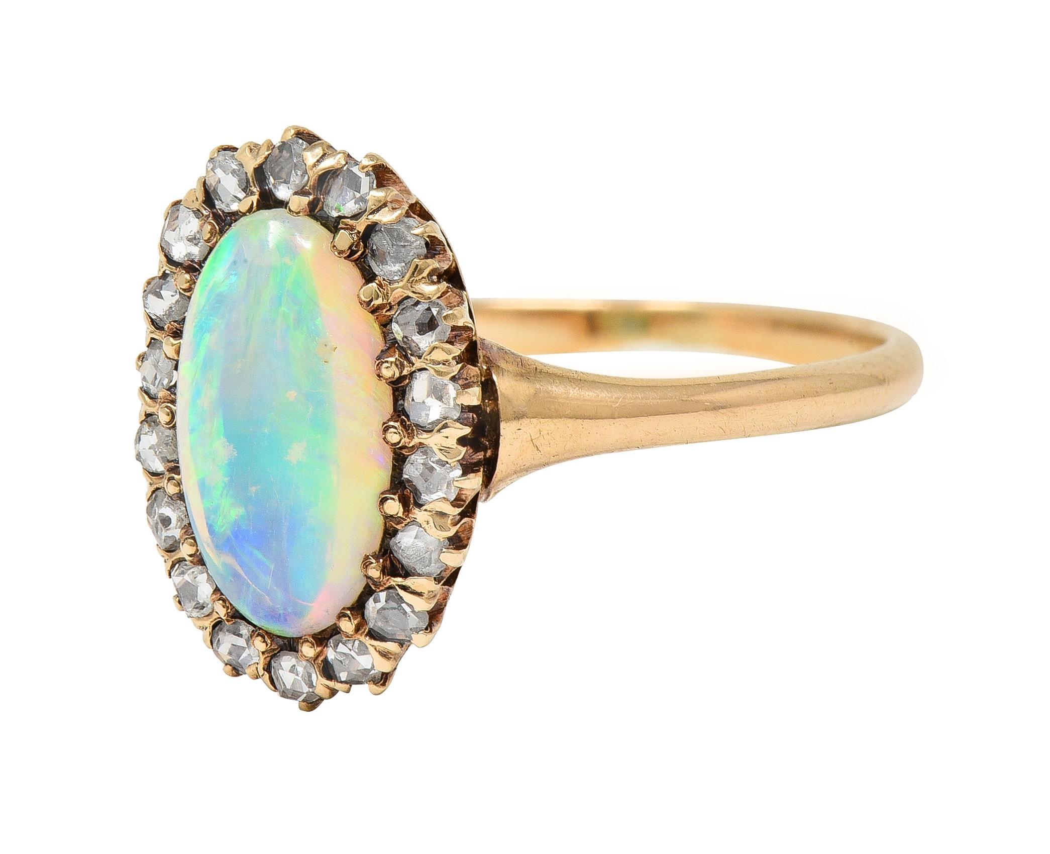 Victorian Opal Diamond 18 Karat Yellow Gold Antique Halo Ring 1