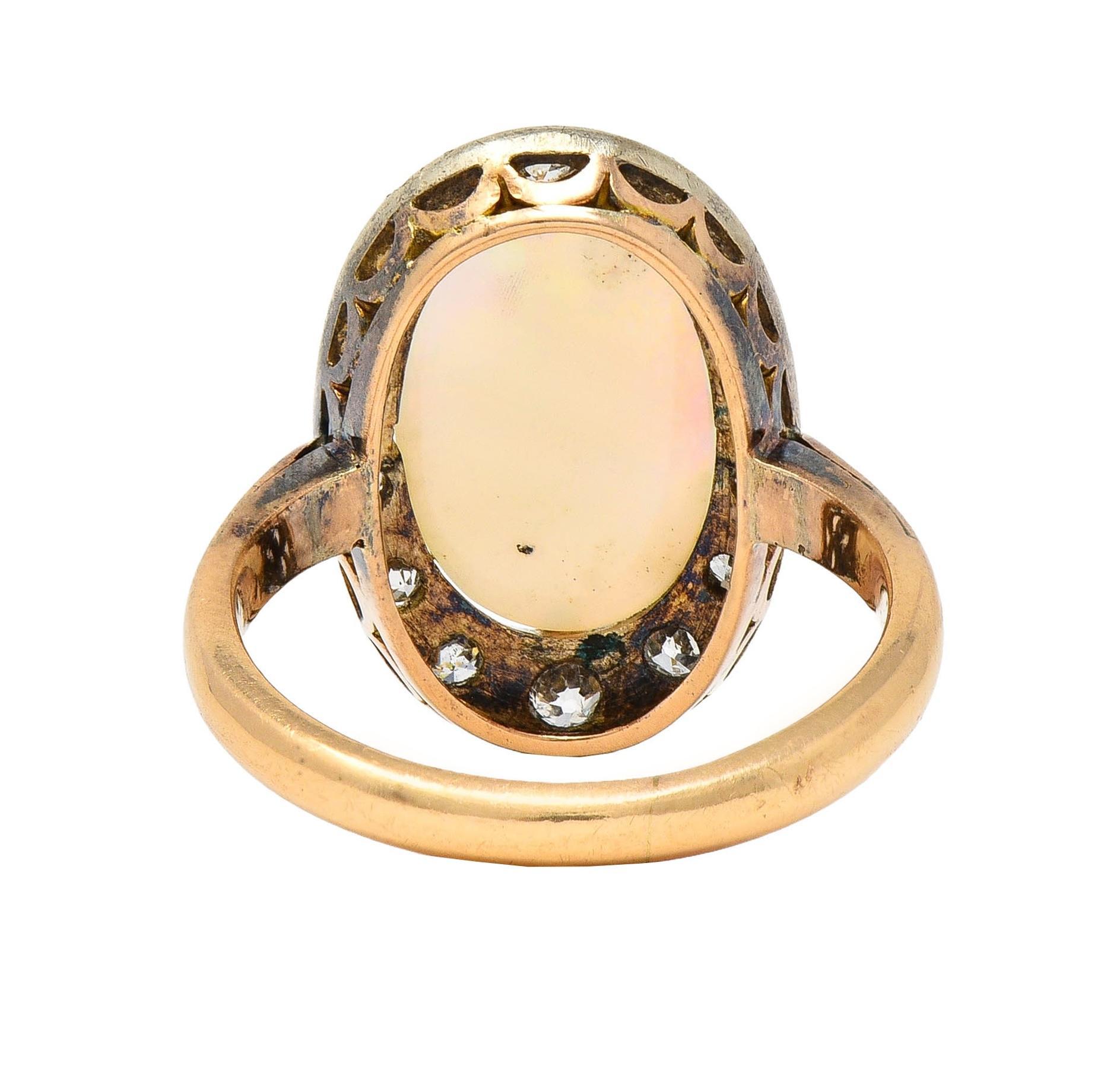 Victorian Opal Diamond 18 Karat Yellow Gold Antique Halo Ring 1