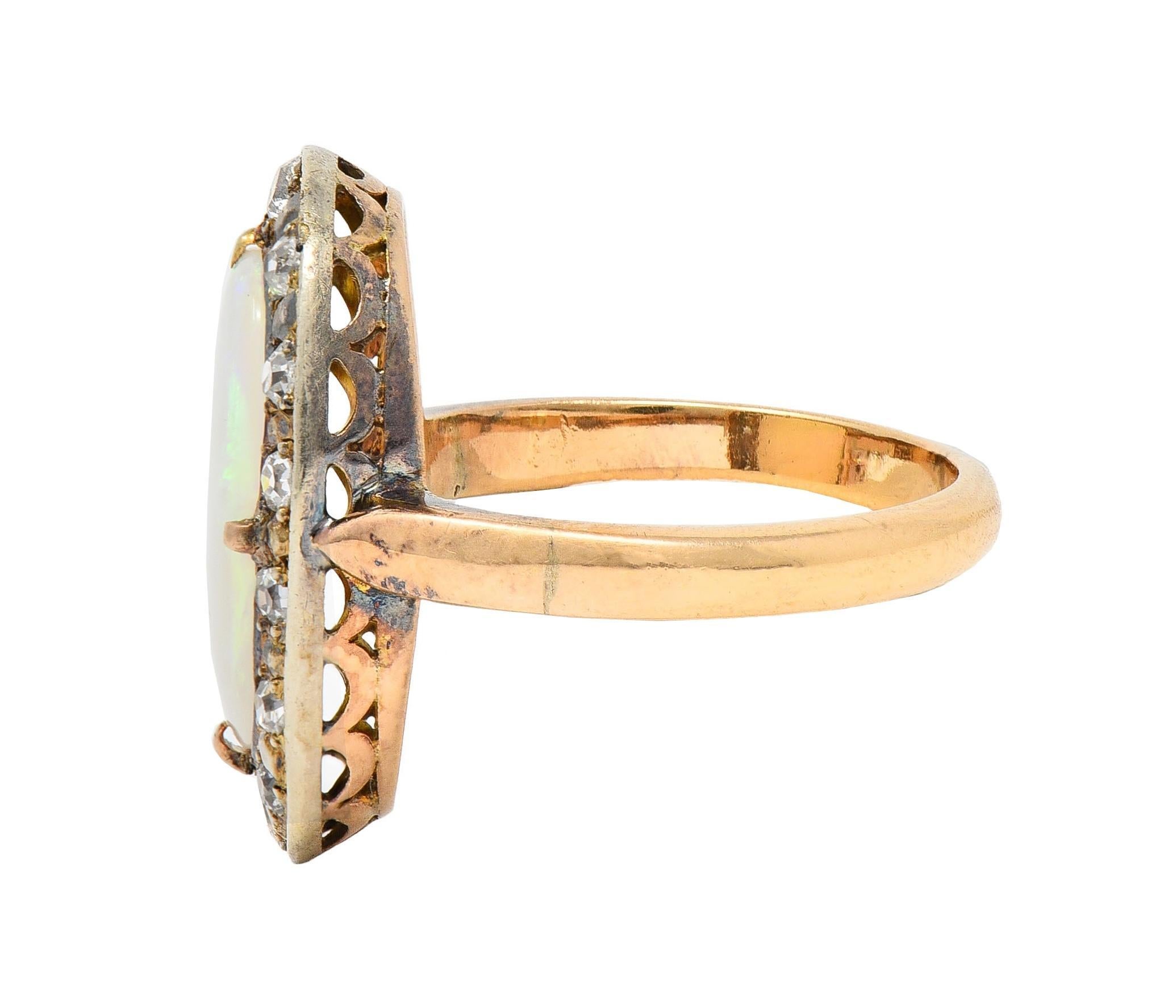 Victorian Opal Diamond 18 Karat Yellow Gold Antique Halo Ring 2