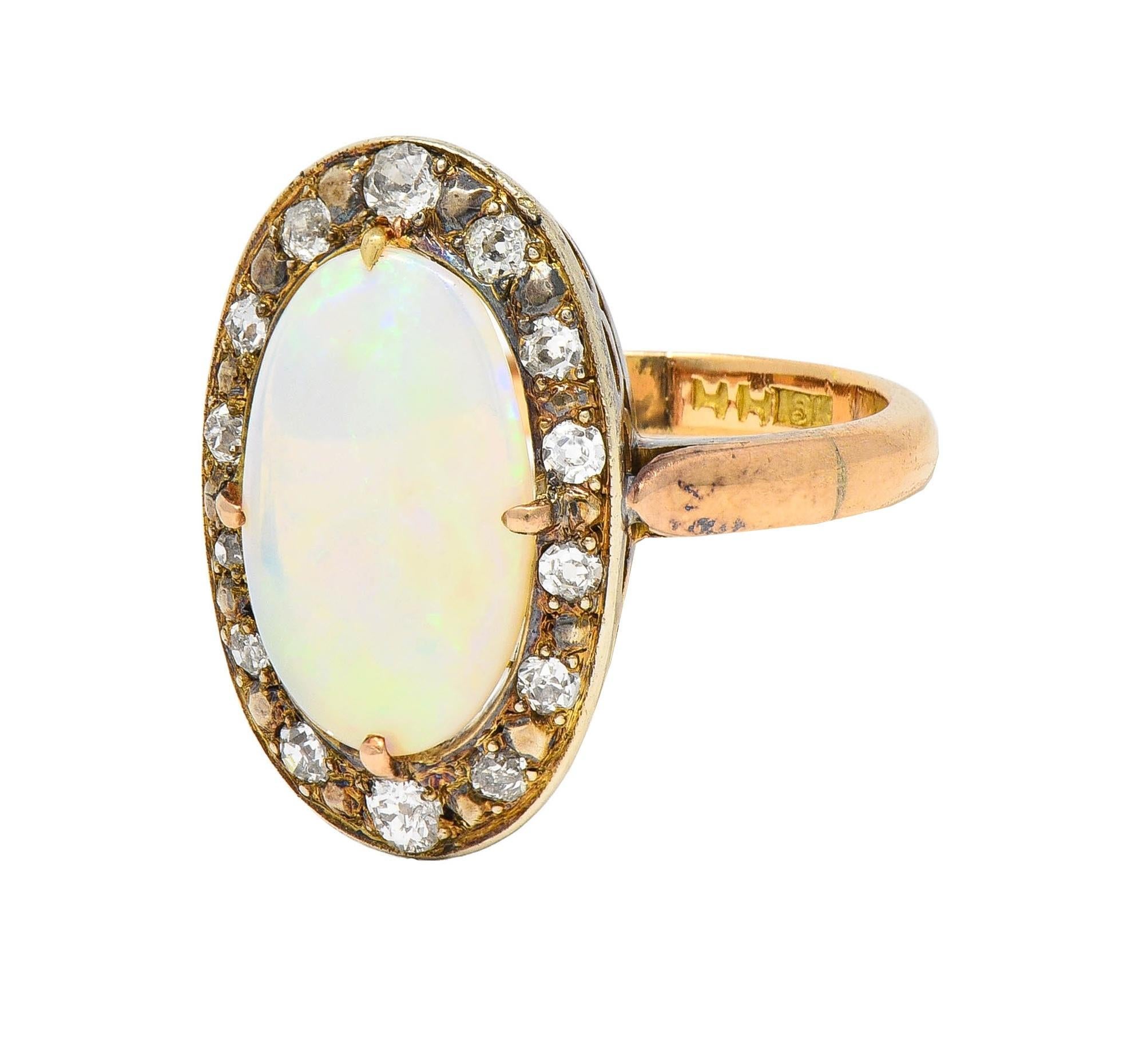 Victorian Opal Diamond 18 Karat Yellow Gold Antique Halo Ring 3