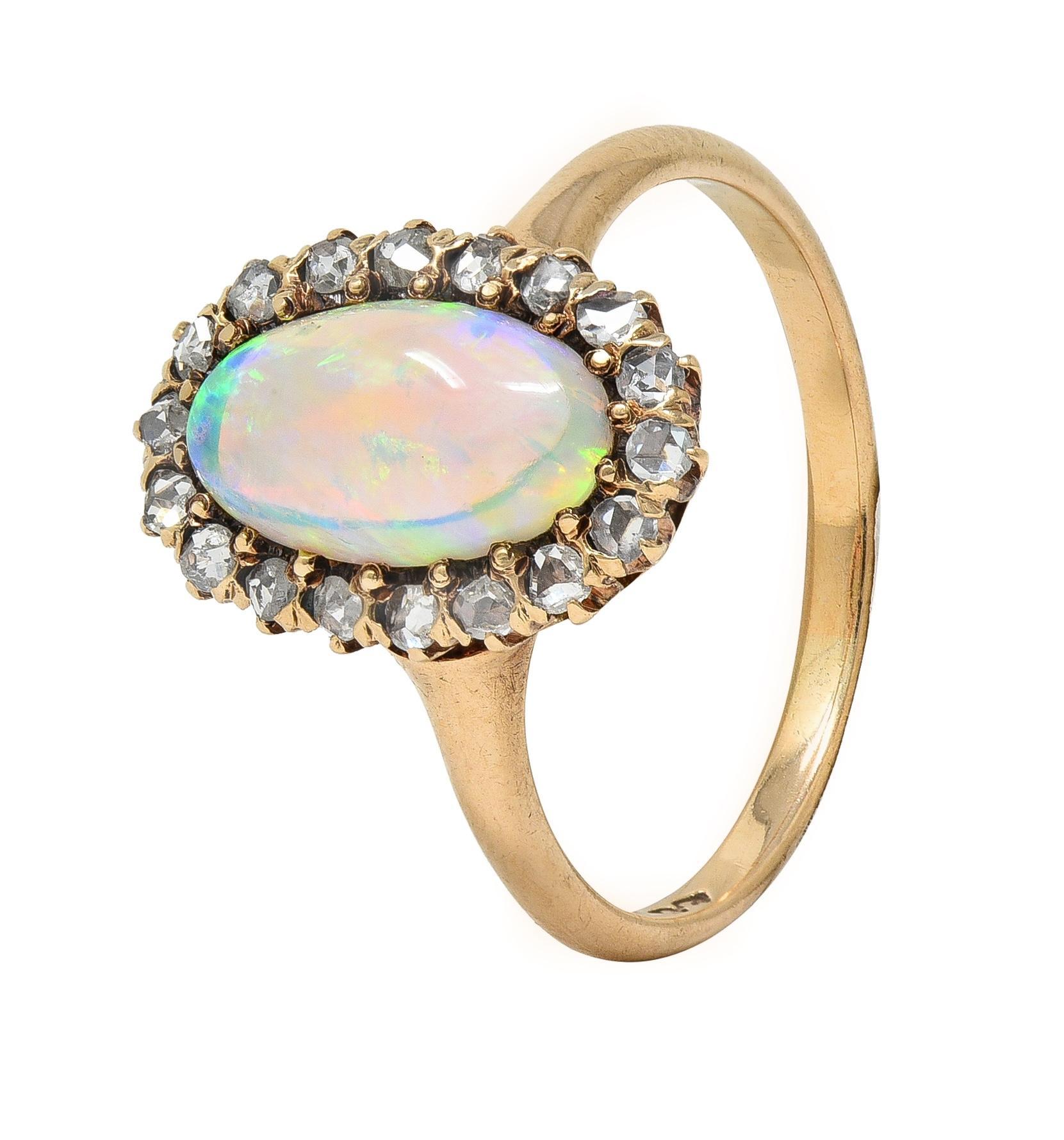 Victorian Opal Diamond 18 Karat Yellow Gold Antique Halo Ring 4