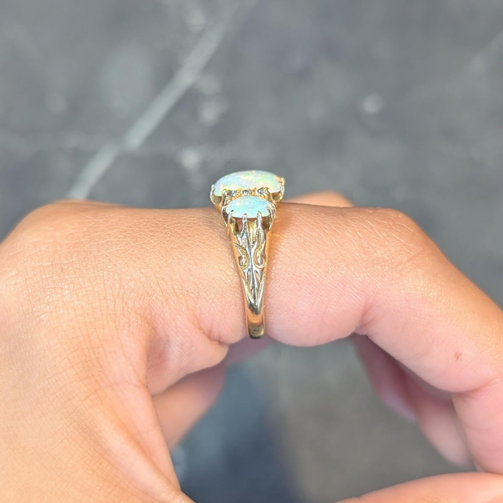 Victorian Opal Diamond 18 Karat Yellow Gold Antique Scroll Band Ring For Sale 10
