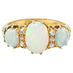 Victorian Opal Diamond 18 Karat Yellow Gold Antique Scroll Band Ring