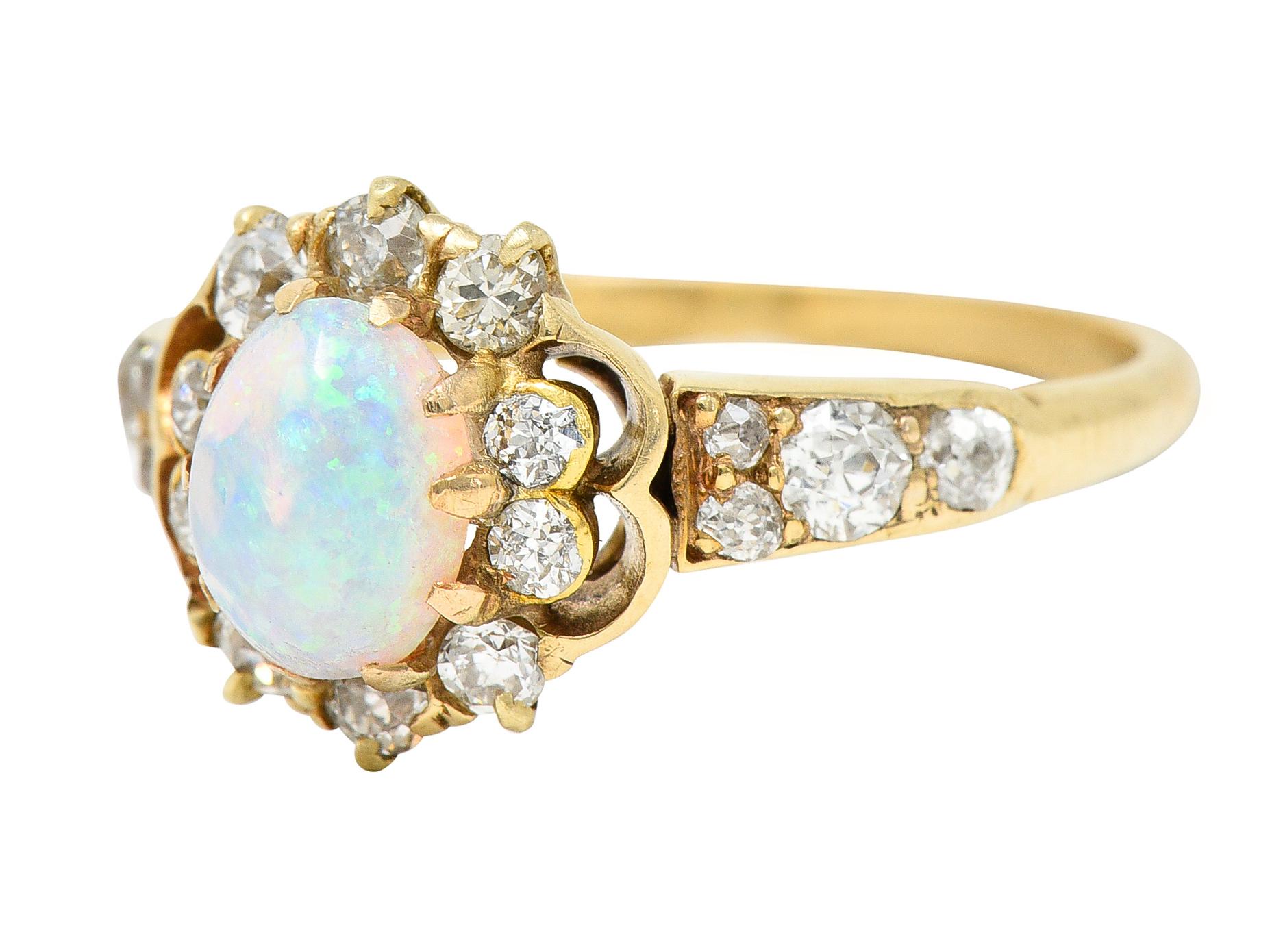 Women's or Men's Victorian Opal Diamond 18 Karat Yellow Gold Cluster Gemstone Ring