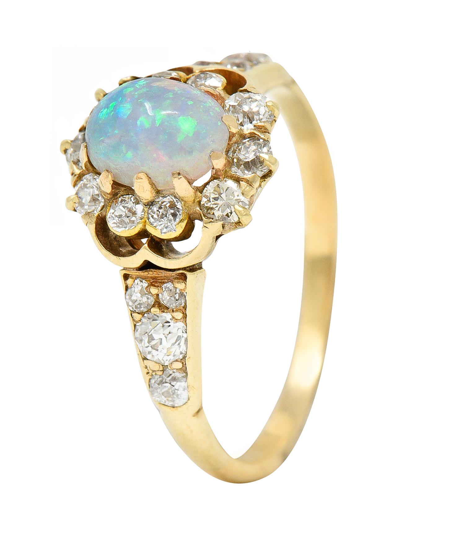 Victorian Opal Diamond 18 Karat Yellow Gold Cluster Gemstone Ring 1