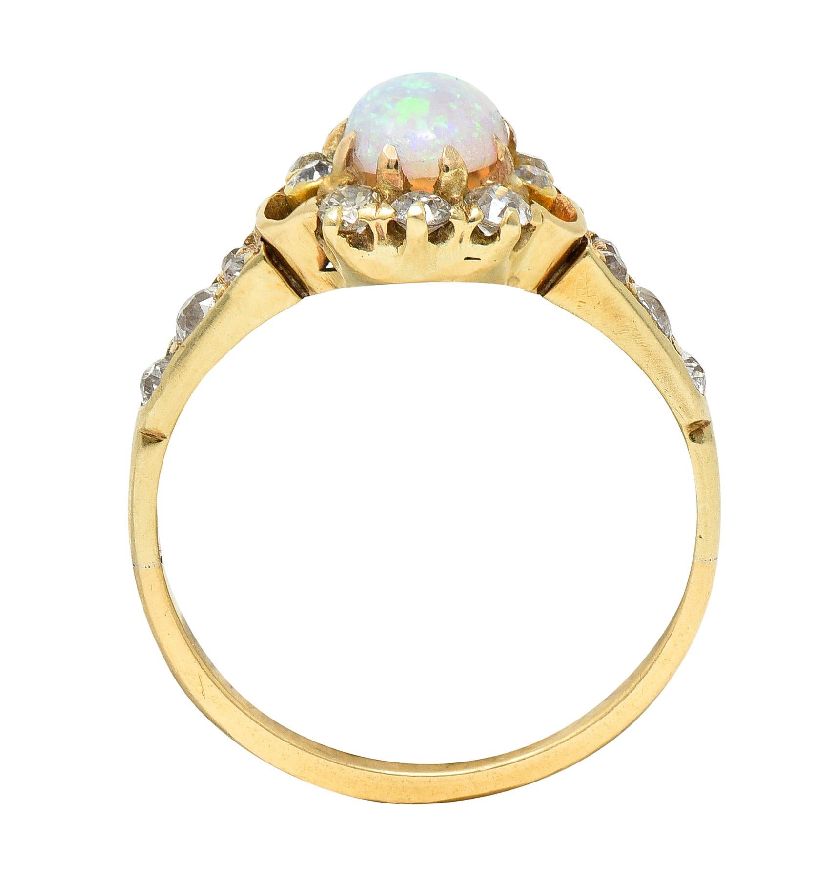 Victorian Opal Diamond 18 Karat Yellow Gold Cluster Gemstone Ring 2