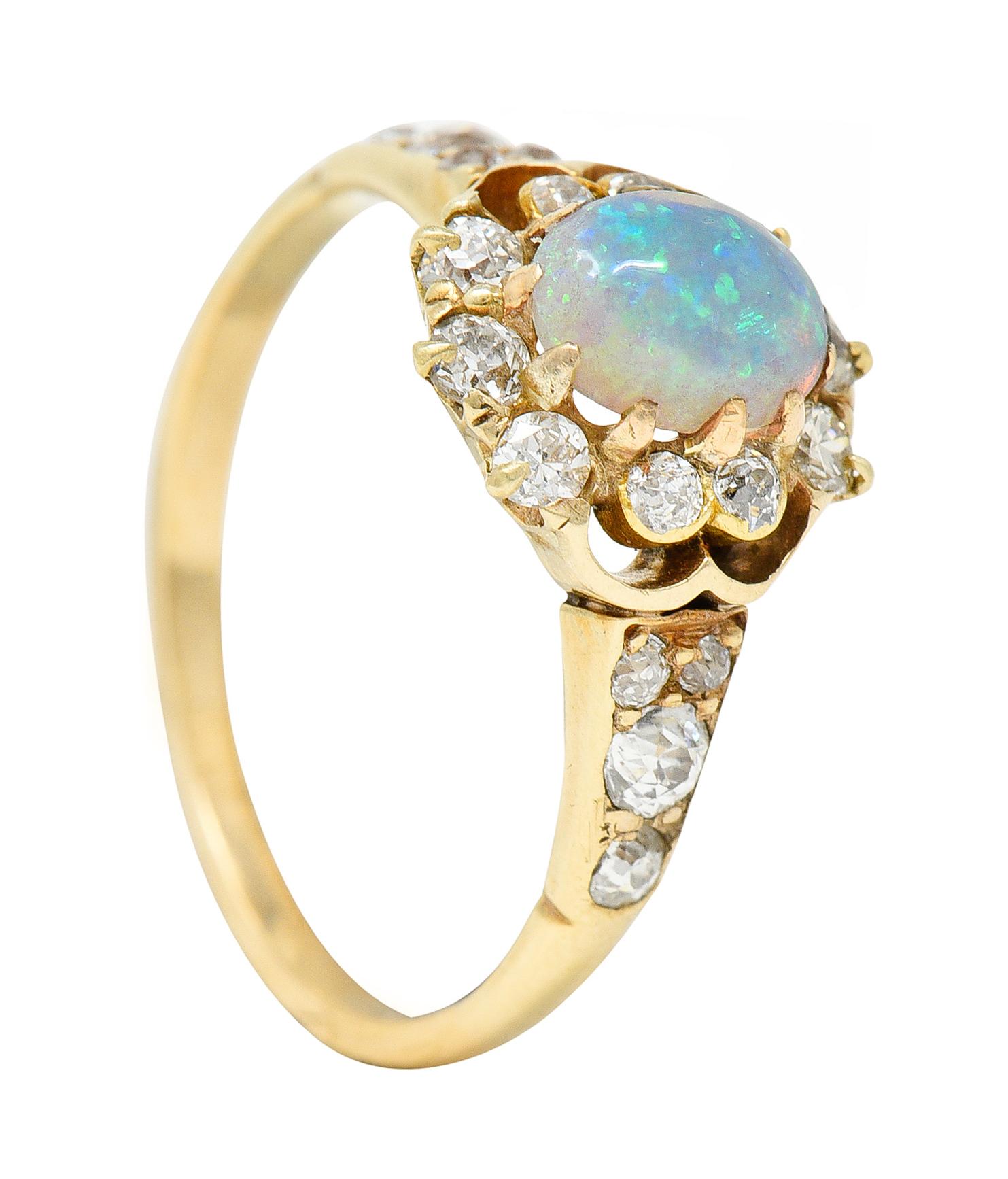 Victorian Opal Diamond 18 Karat Yellow Gold Cluster Gemstone Ring 3