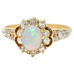 Victorian Opal Diamond 18 Karat Yellow Gold Cluster Gemstone Ring