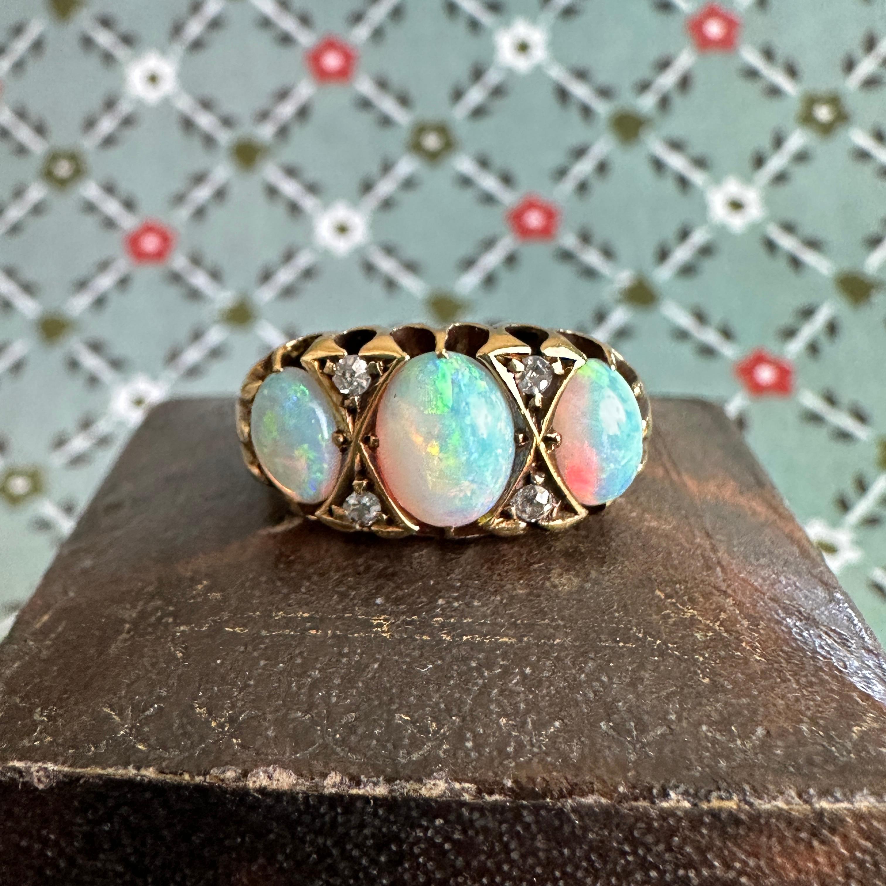 Victorian Opal & Diamond 18K Prong Set Ring For Sale 6