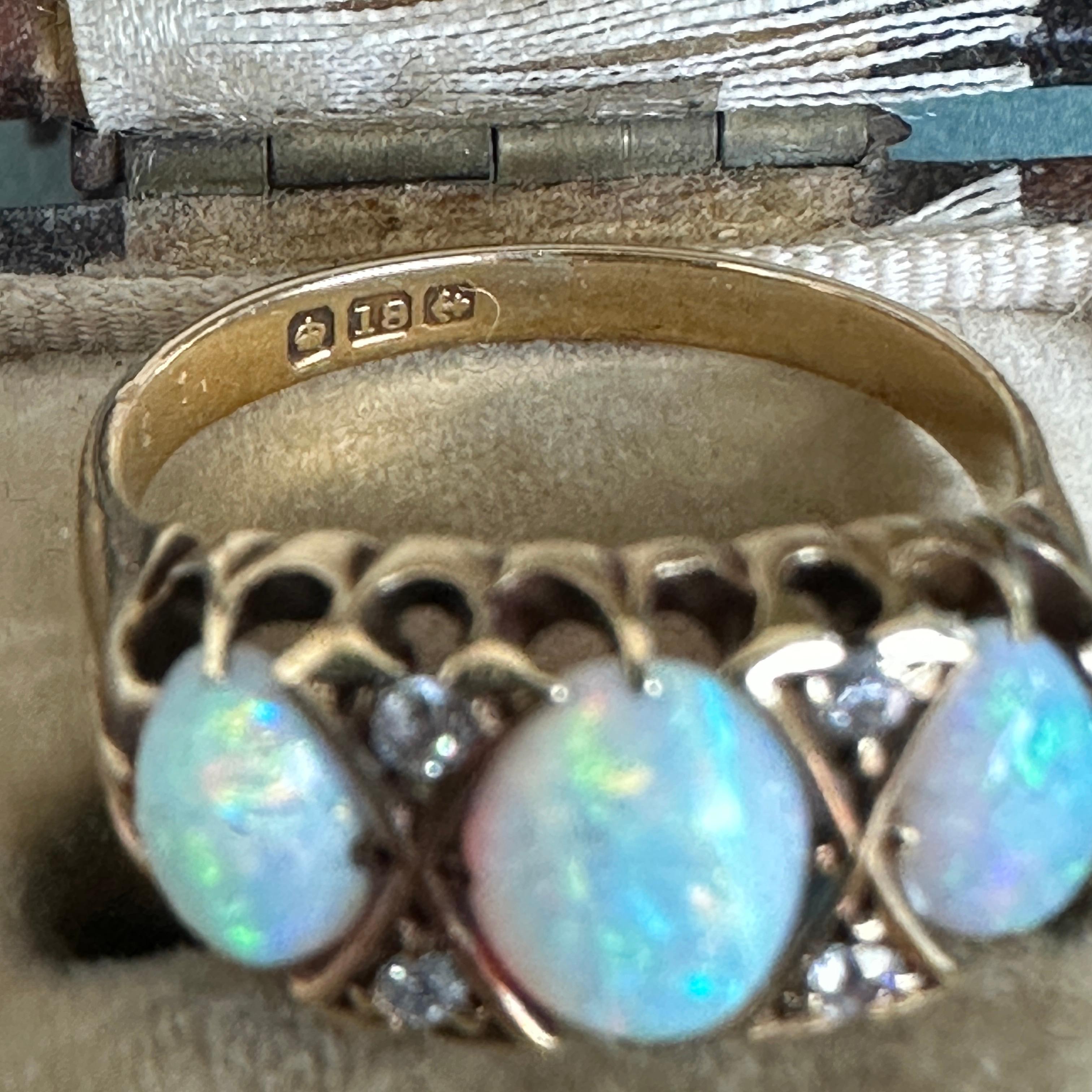 Victorian Opal & Diamond 18K Prong Set Ring For Sale 7