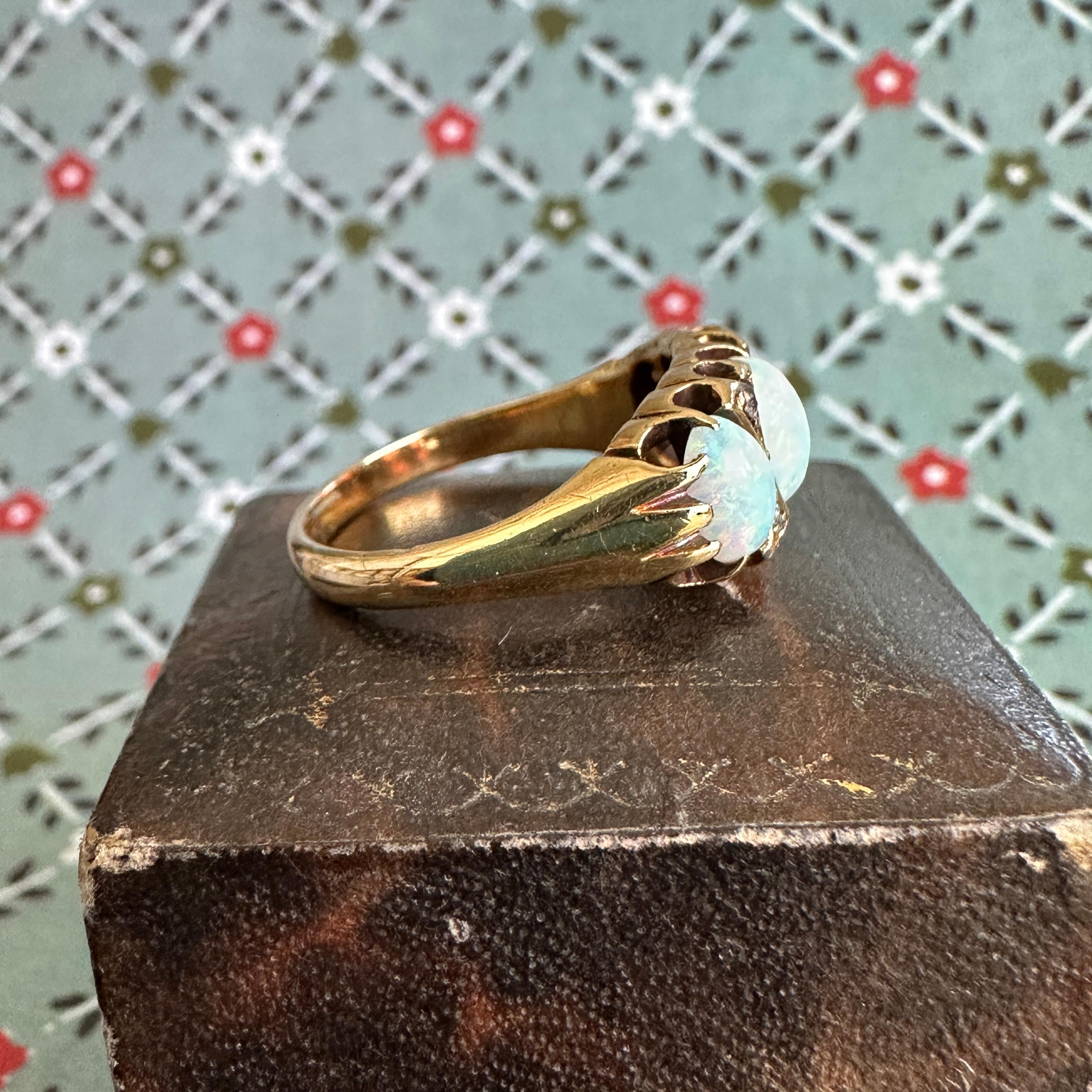 Victorian Opal & Diamond 18K Prong Set Ring For Sale 8