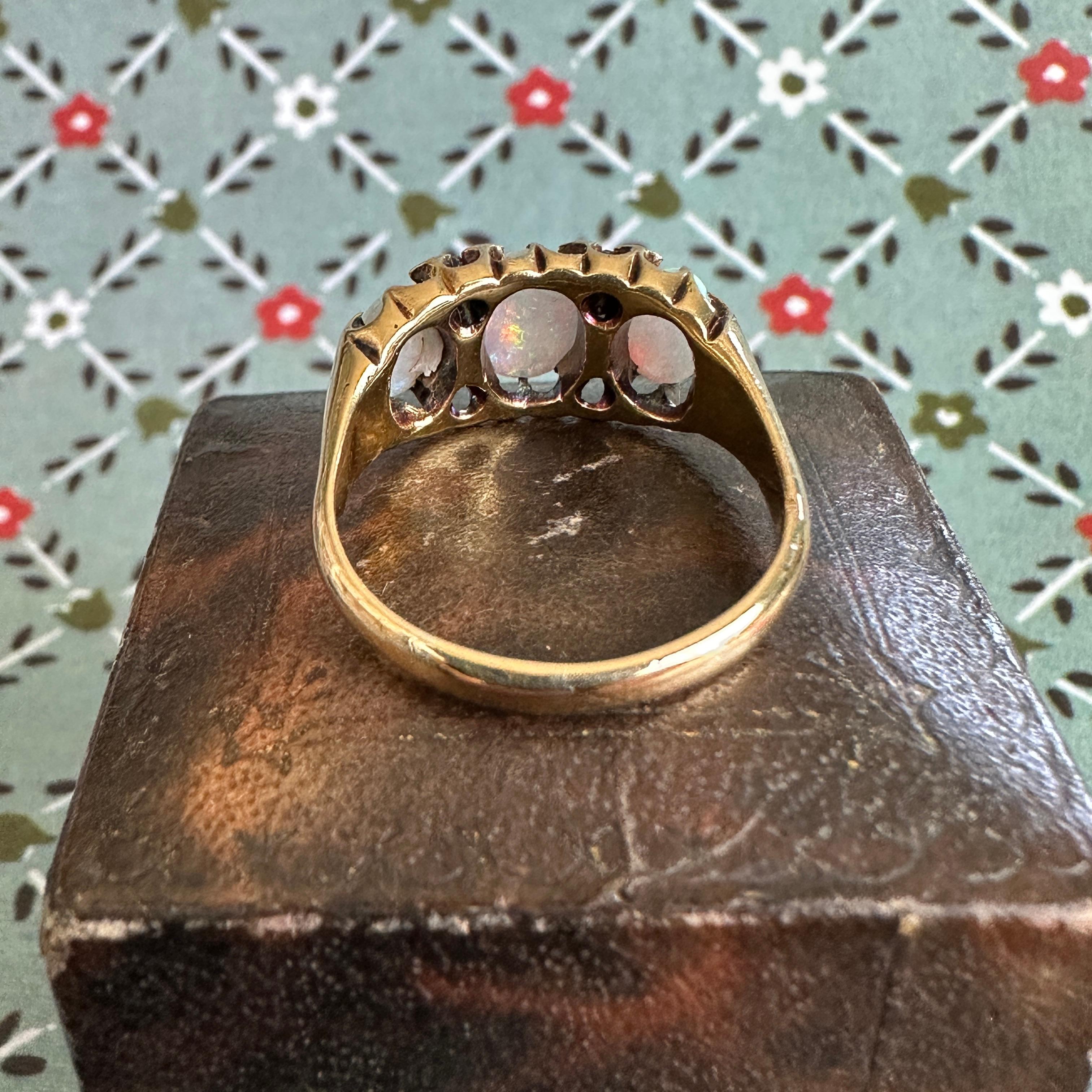 Victorian Opal & Diamond 18K Prong Set Ring For Sale 10